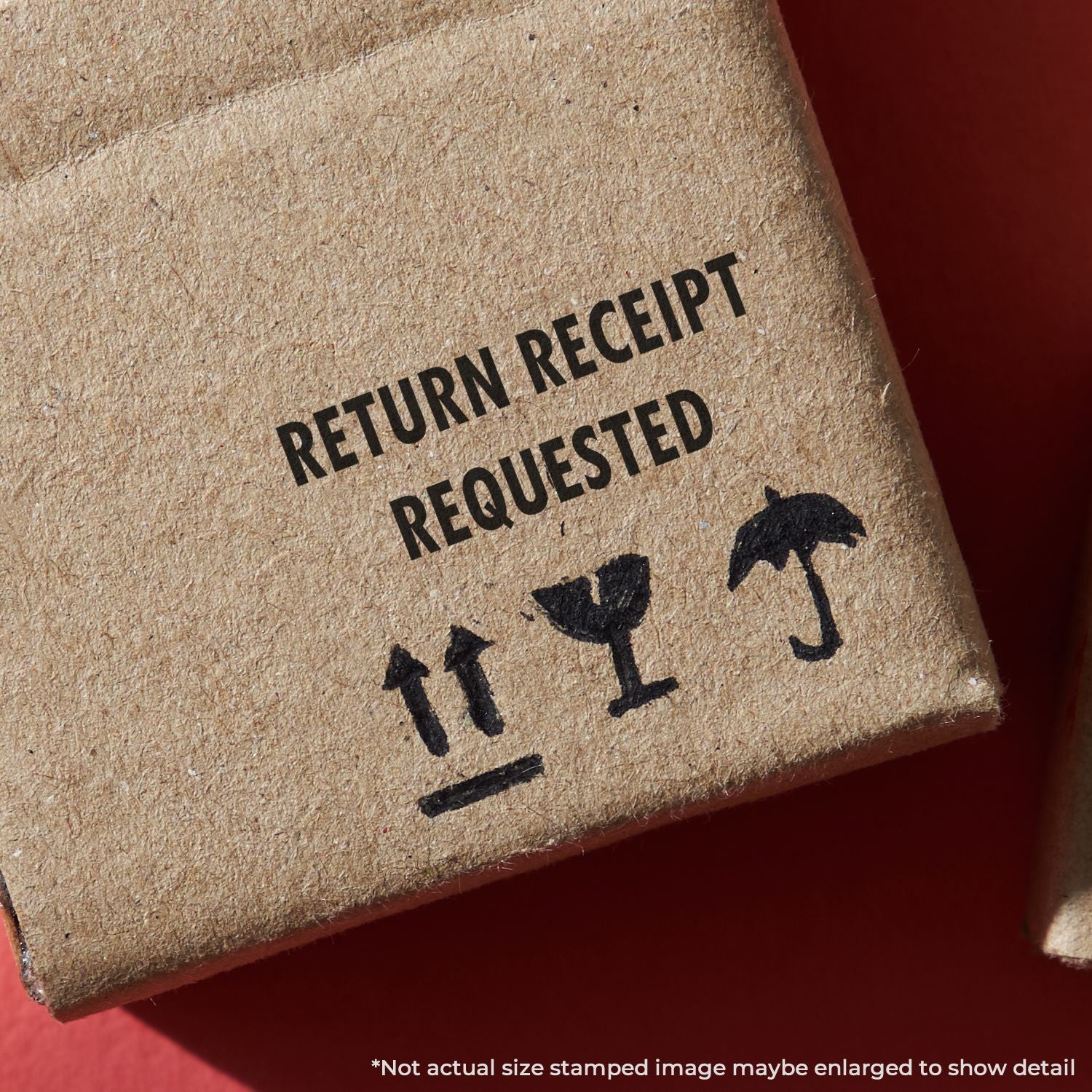 Close-up of mailing label reading Return Receipt Requested, indicating the sender wants confirmation of delivery.