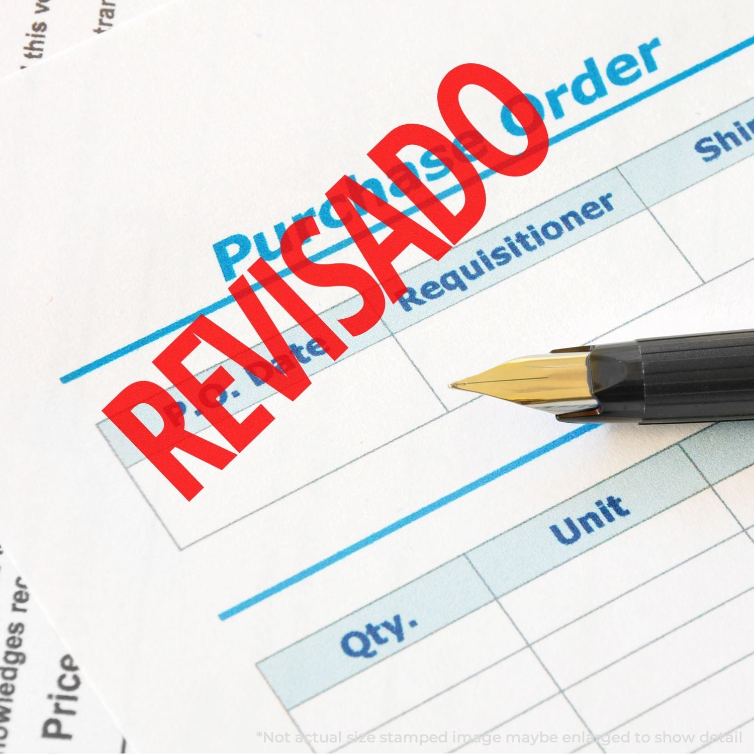 REFUSED stamp on paperwork beside a pen, showing a rejected order or application with quantity and unit fields.
