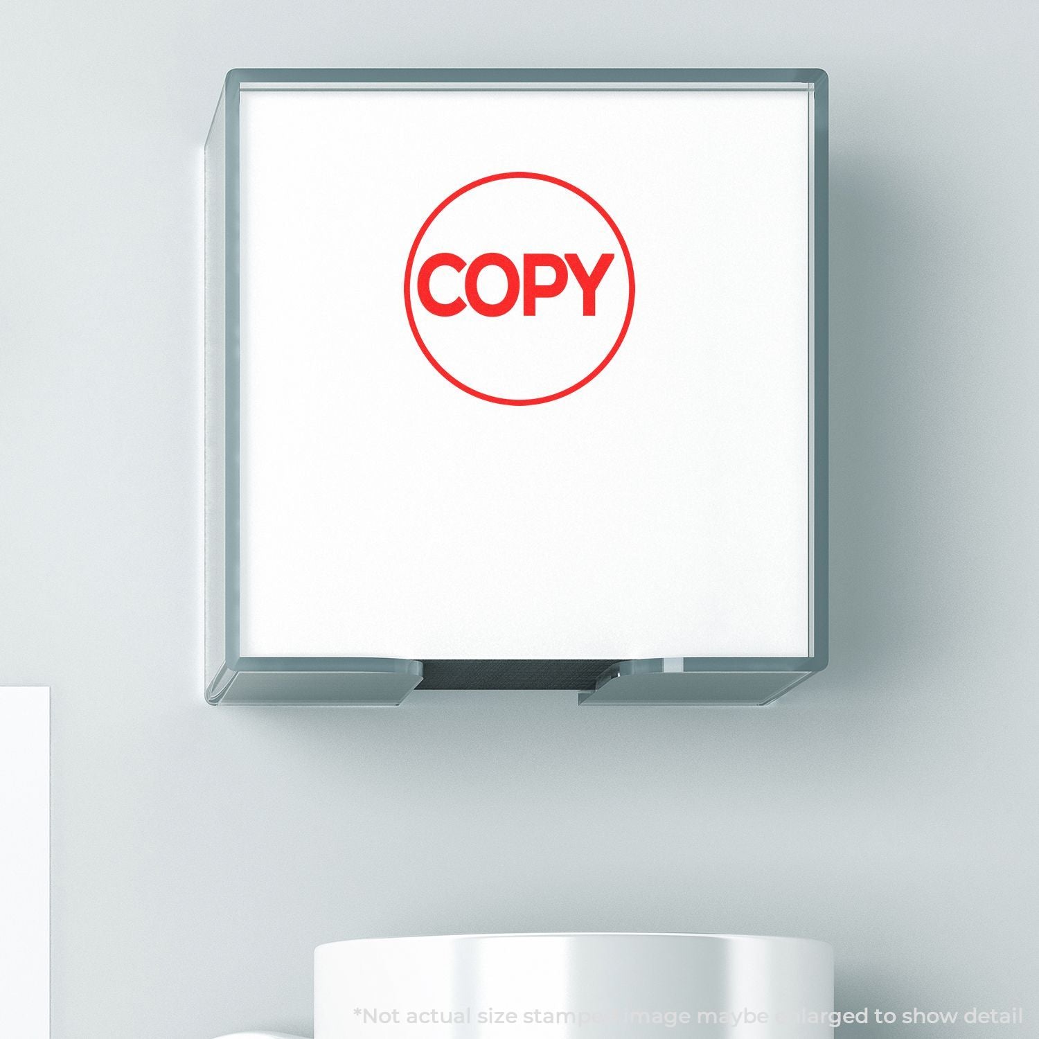 Red COPY rubber stamp on white paper, office document copy approval icon.