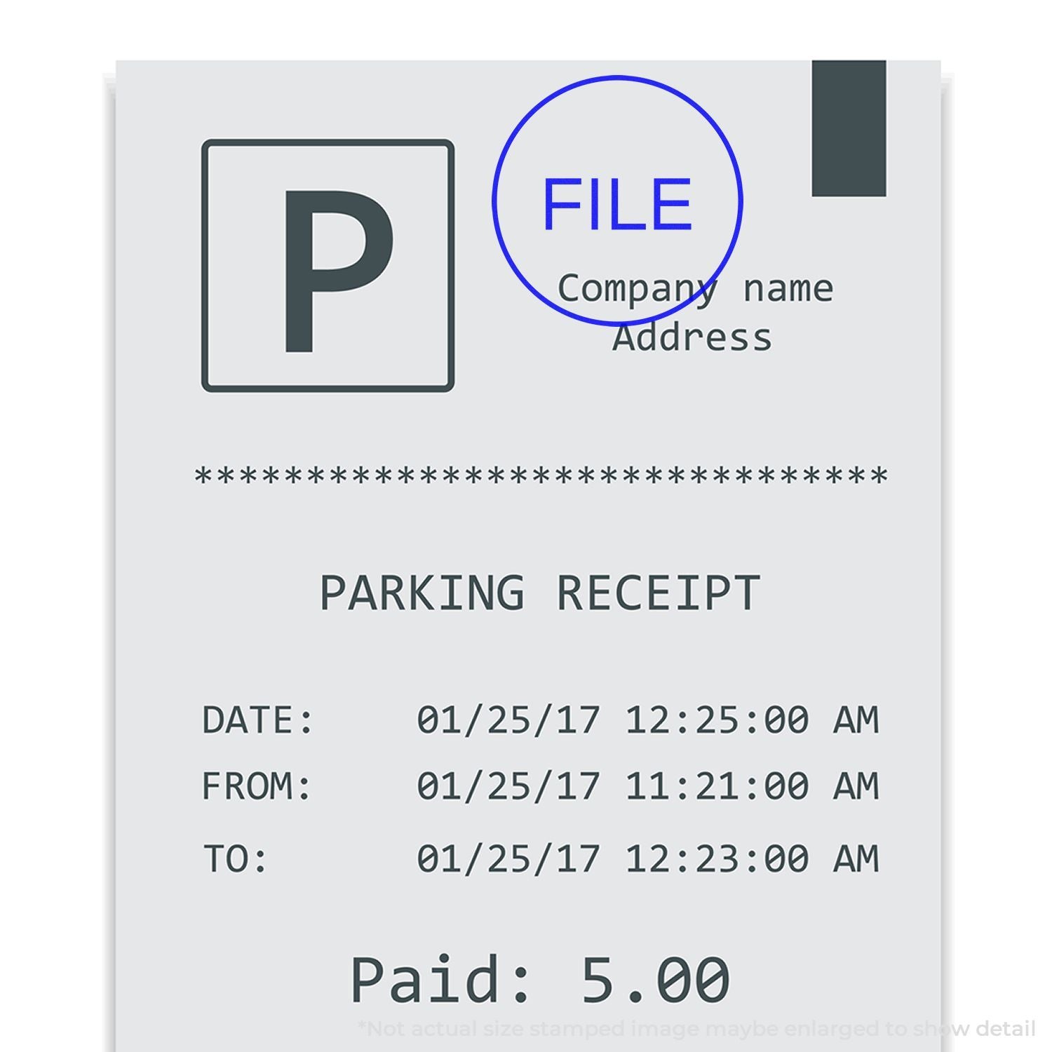Parking receipt showing paid parking fee, dates, and a parking sign icon on a printed ticket.