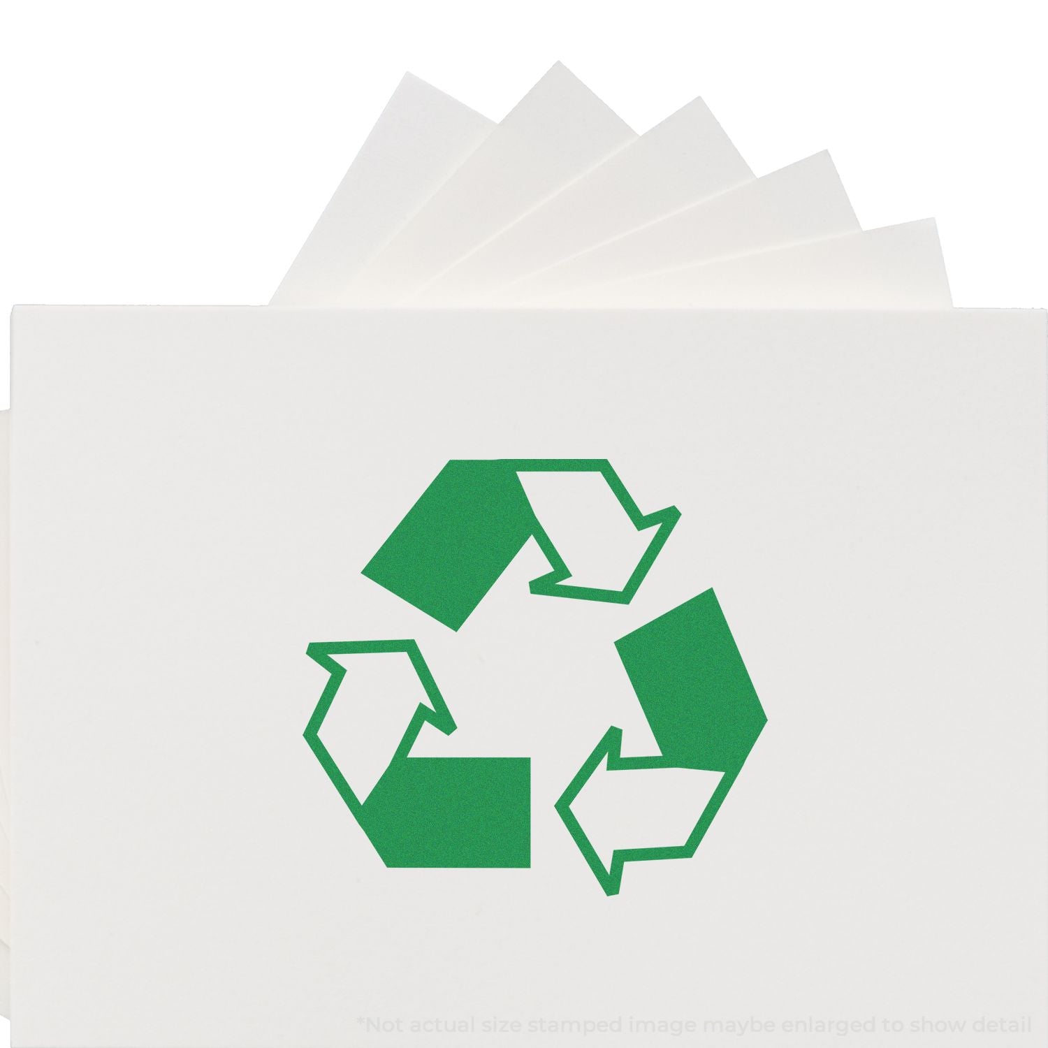White paper envelopes with green recycling symbol, eco-friendly recycled packaging.