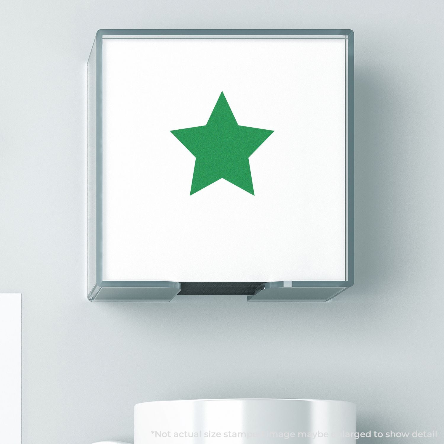 Green star icon displayed on a white background in a clear frame, symbolizing rating, approval, or quality badge.
