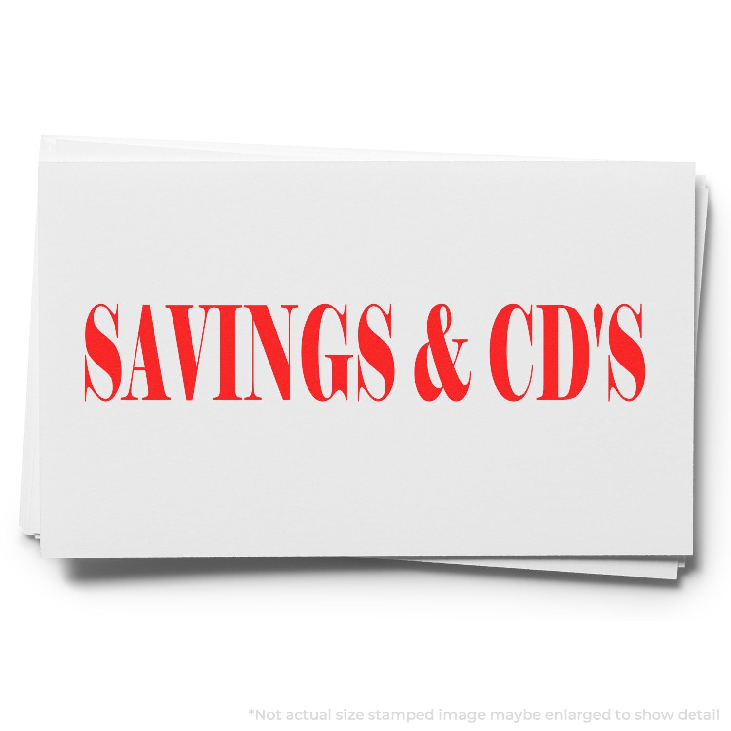Stack of white cards with bold red Savings & CDs text, representing savings and certificates of deposit.