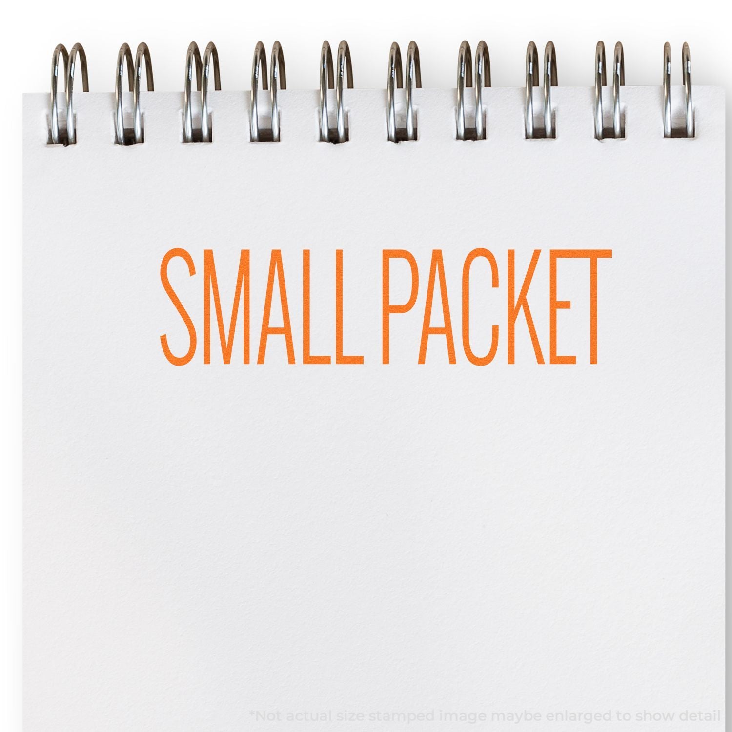 Spiral-bound notebook page with orange Small Packet text on a blank white background.