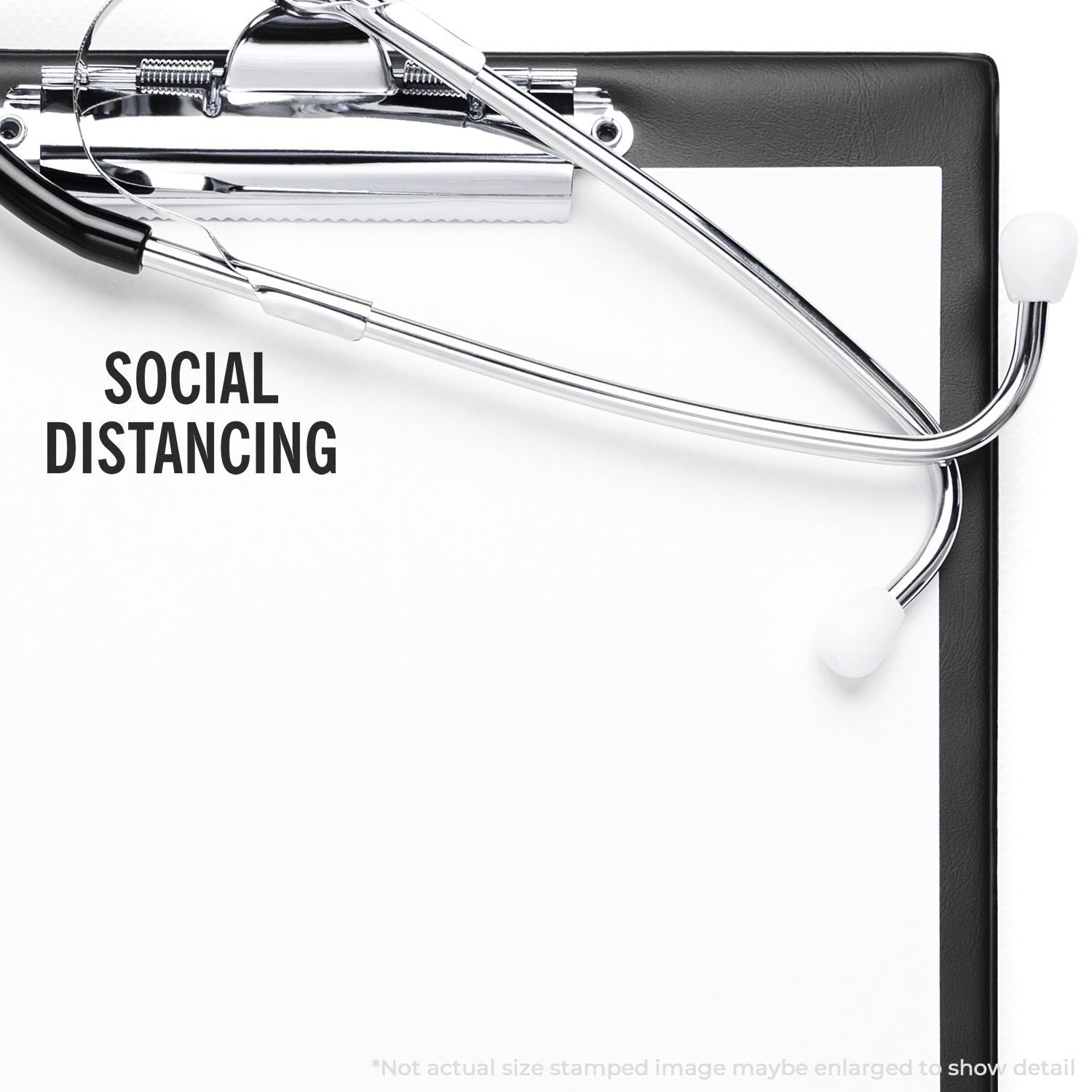 Stethoscope and Social Distancing concept graphic for healthcare safety and infection prevention.