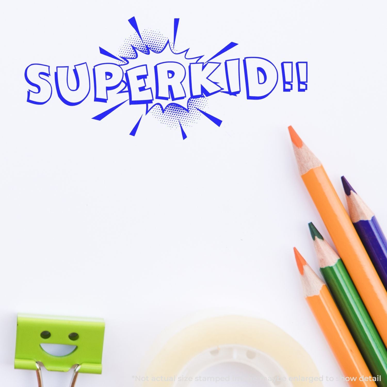 Superkid comic-style banner with colorful pencils and crayons, promoting kids learning and creative writing activities.