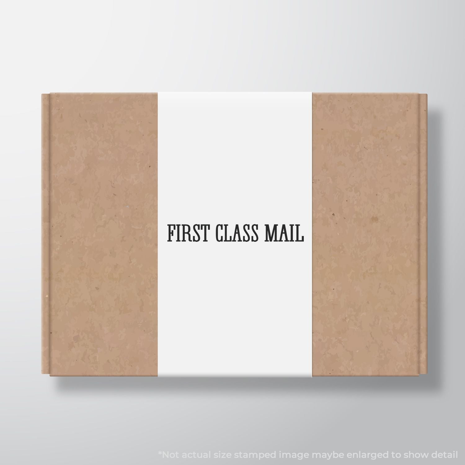 First Class Mail mailer with FIRST CLASS MAIL text on tan and white packaging for shipping and delivery