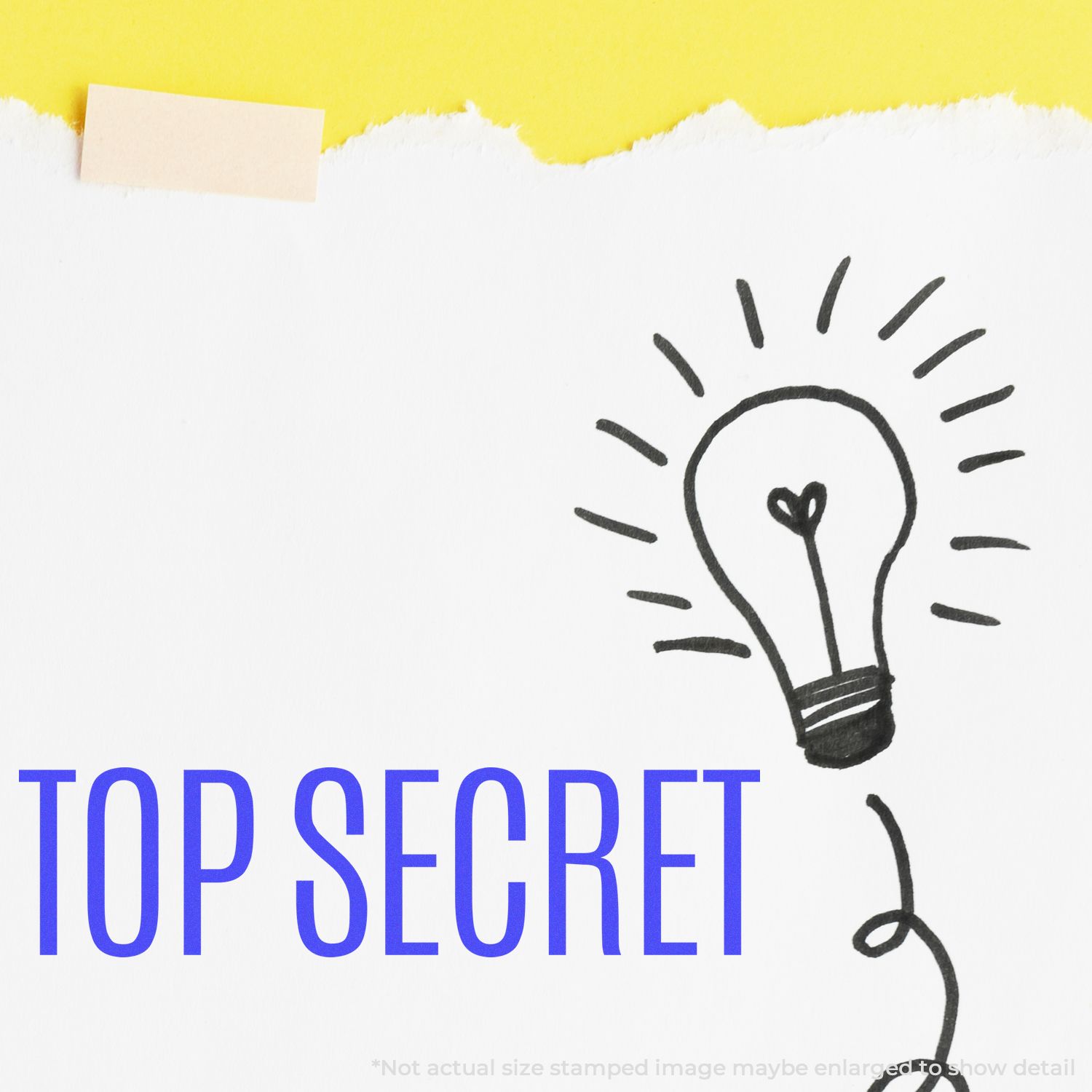 Top Secret text with hand-drawn light bulb icon on yellow and white background, creative idea concept illustration.