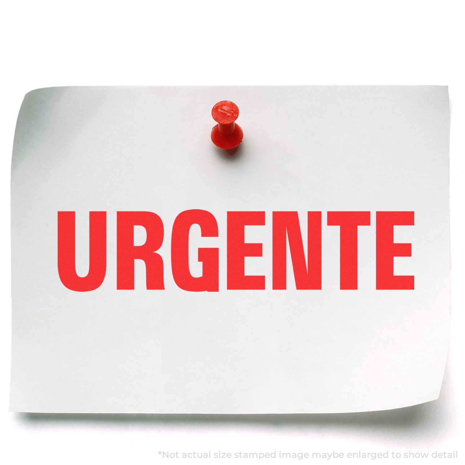Red urgent notice pinned to white paper with a red pushpin, emergency alert sign.