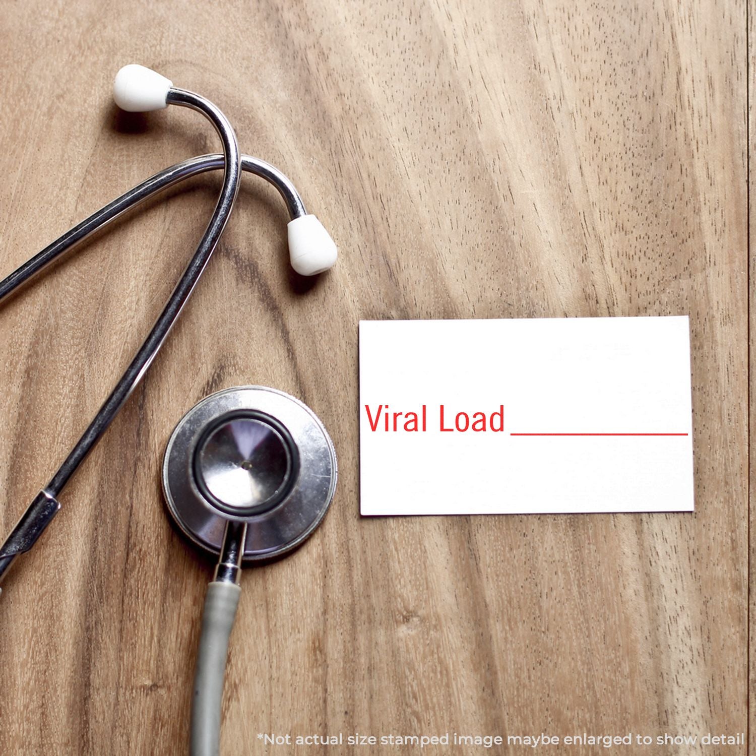 Stethoscope next to viral load medical card on wooden table, healthcare and diagnostics concept