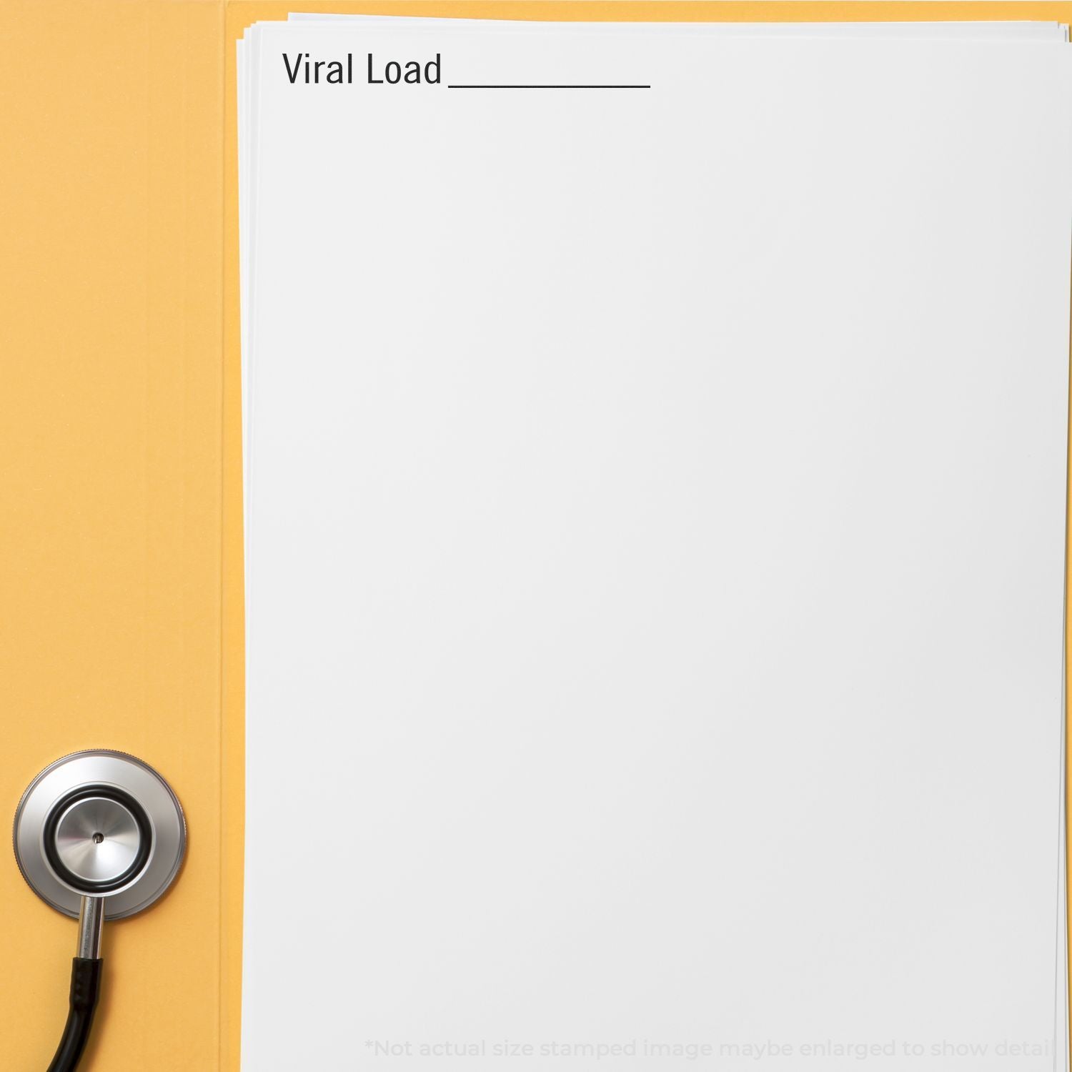 Viral load medical report with stethoscope on a yellow folder background.