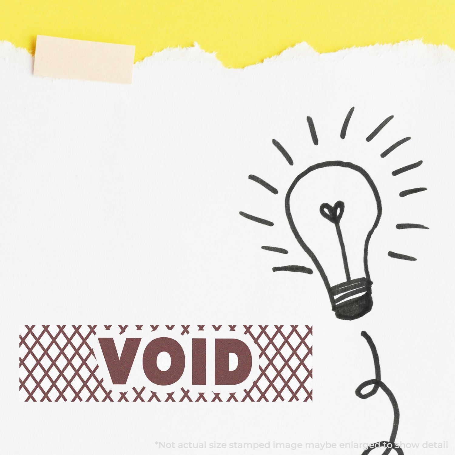Hand-drawn light bulb idea sketch with VOID text on white paper, yellow torn paper background, and minimalist creative design.