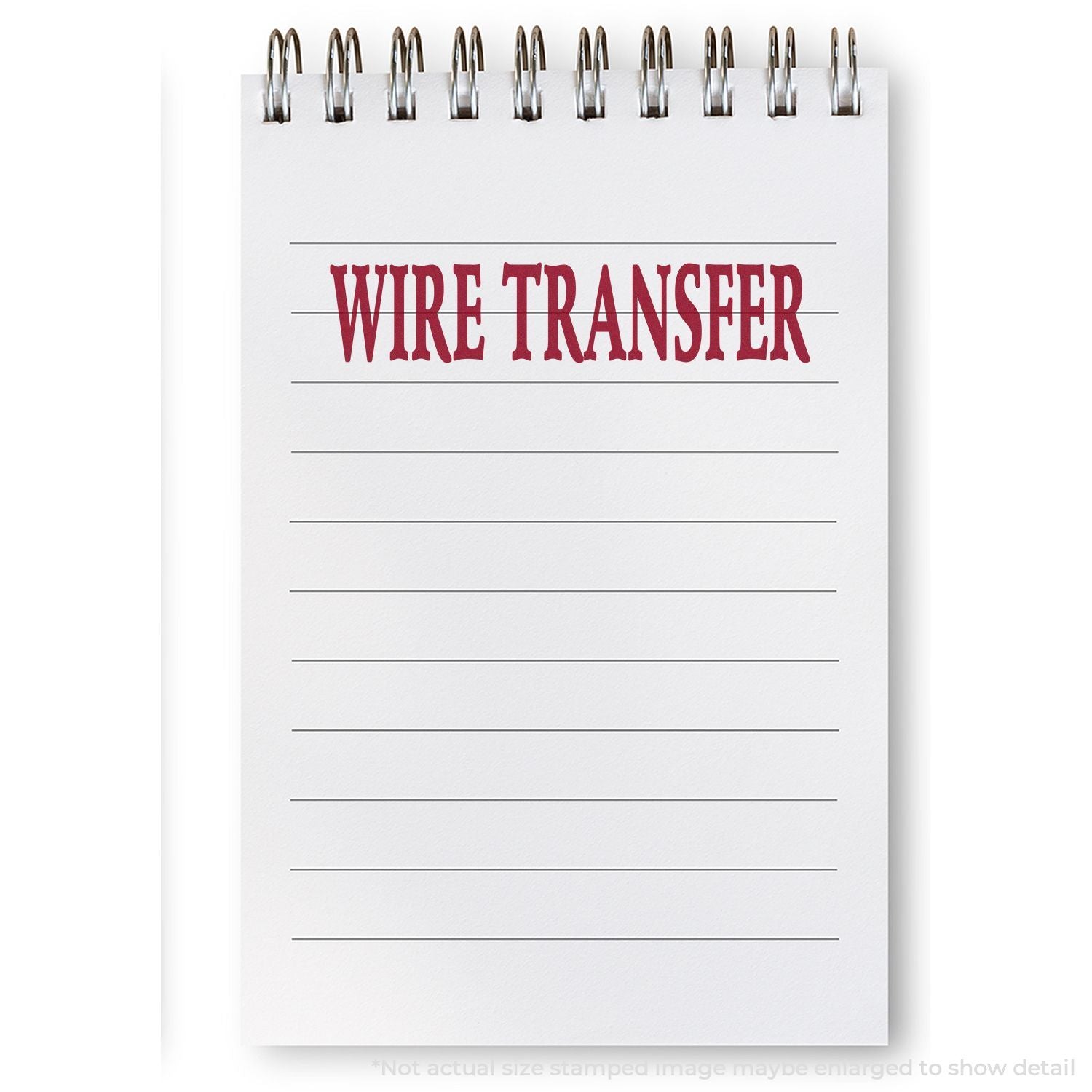 Spiral notepad with Wire Transfer text, blank lined paper template for banking and financial transfer concept.