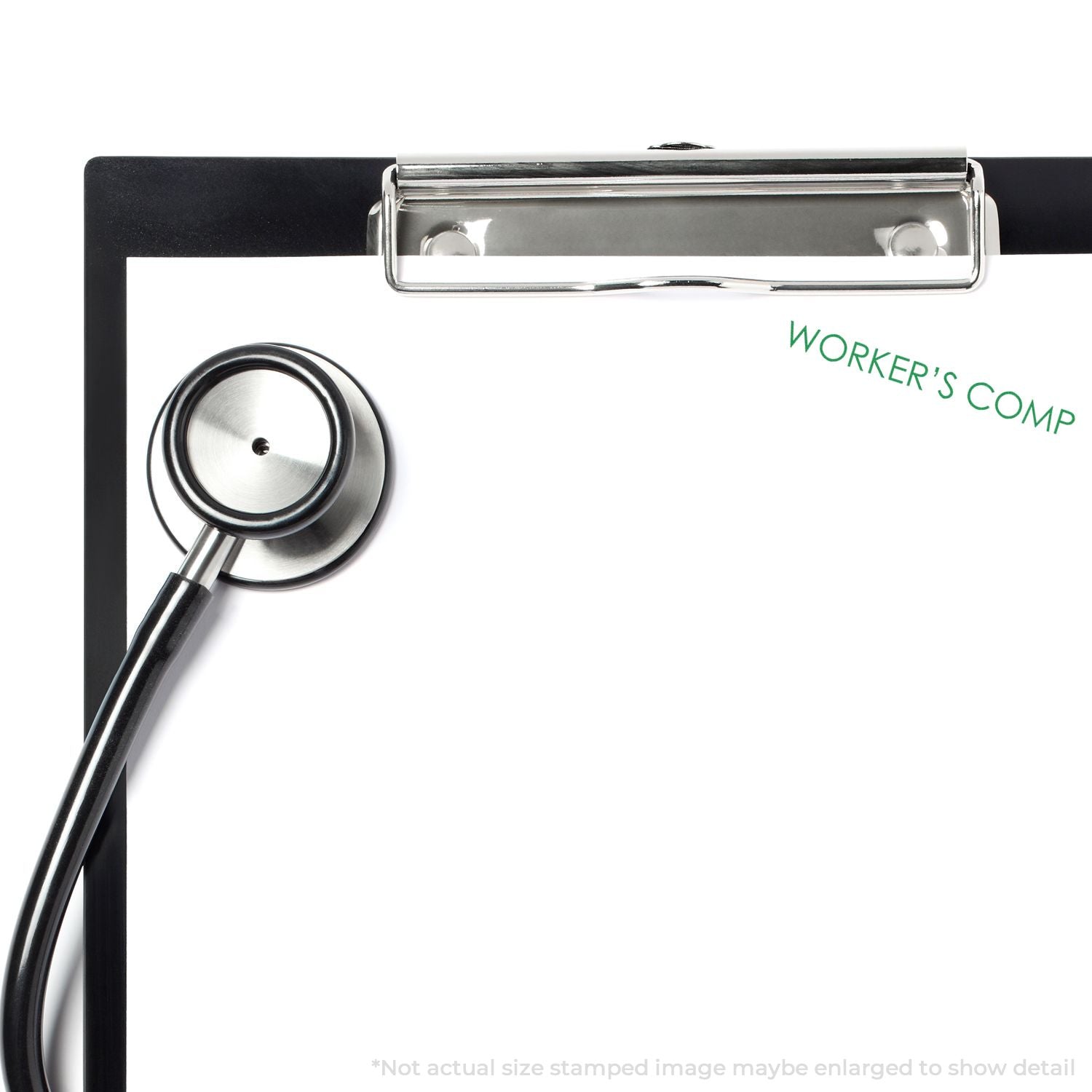 Stethoscope on clipboard with workers compensation form, medical insurance and occupational injury claim concept