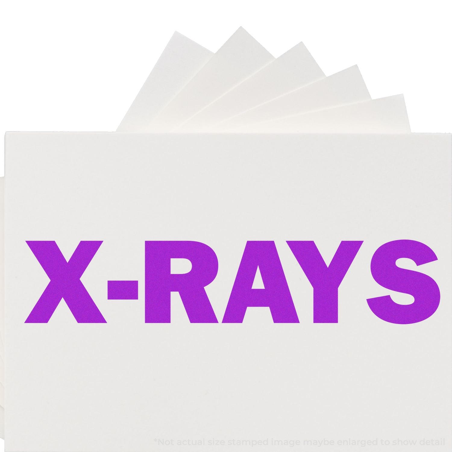 White medical document mailer labeled X-RAYS with stacked paper pages, used for organizing and storing radiology films.