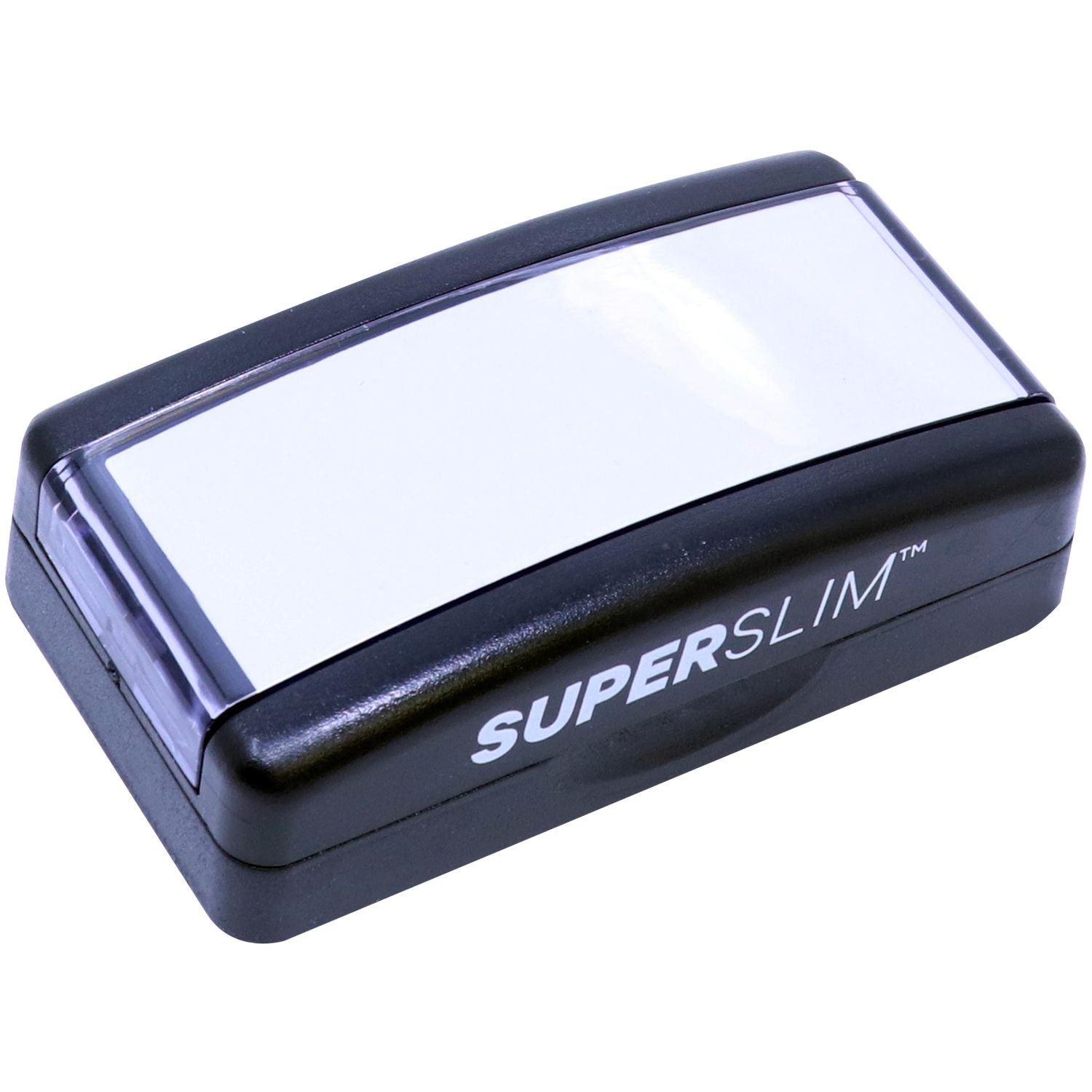 Black SuperSlim compact desktop device with clear top cover on white background.