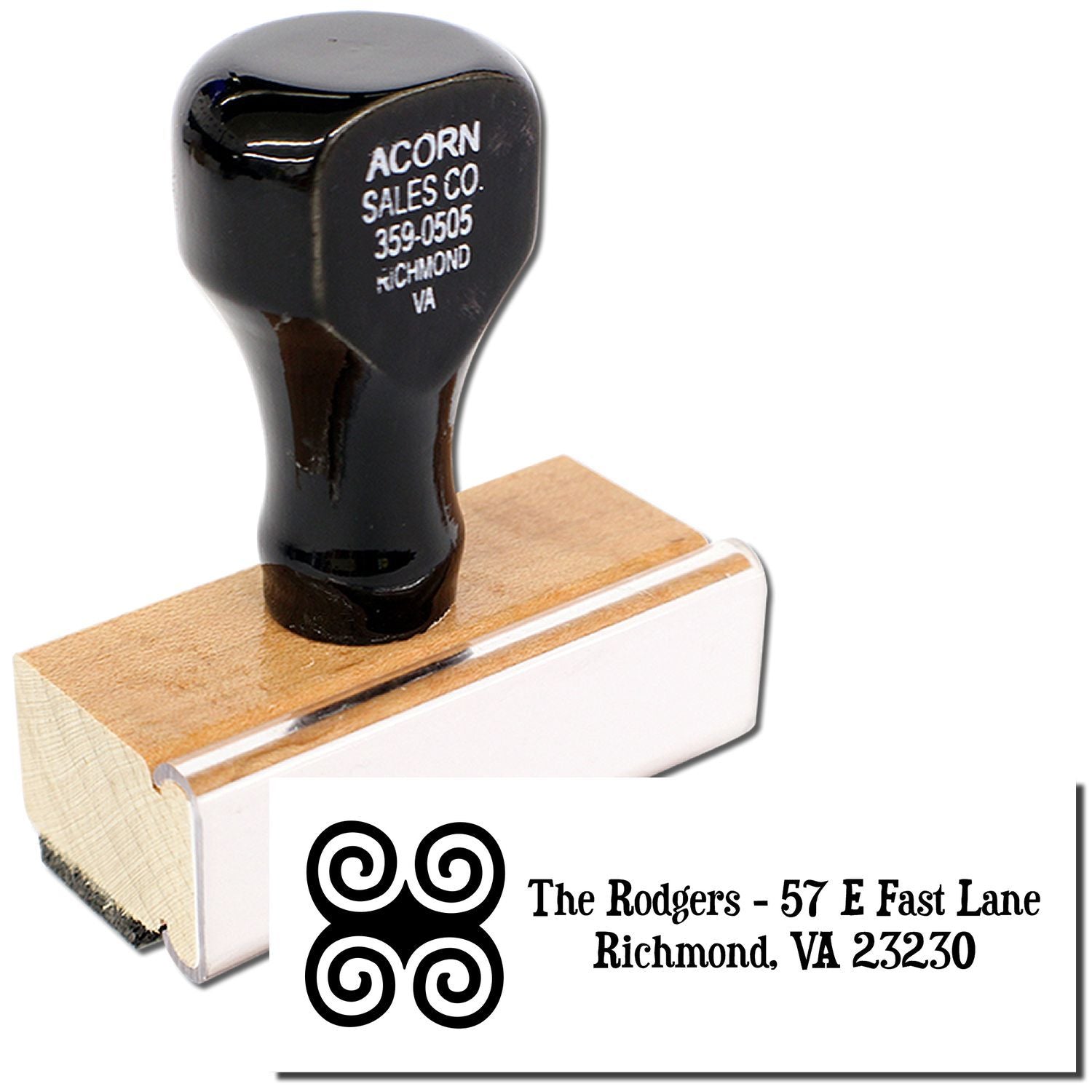 Personalized rubber stamp with custom return address design and monogram for mailing envelopes