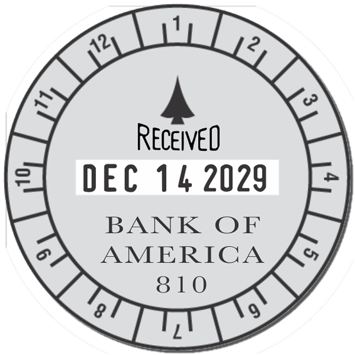 Bank of America received date stamp with Dec 14, 2029 and 12-month circular selector dial