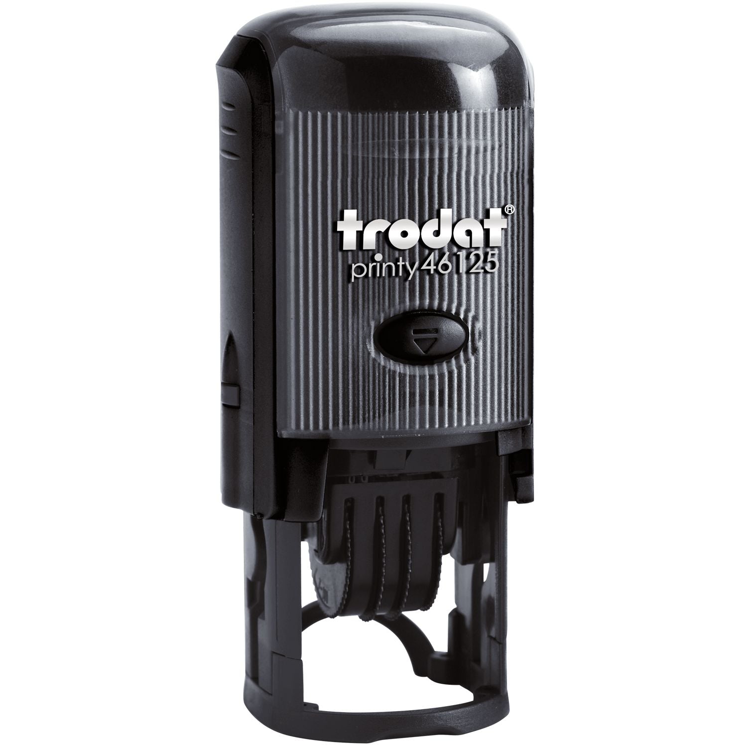 Trodat Printy 46125 self-inking rubber stamp in black plastic casing on white background