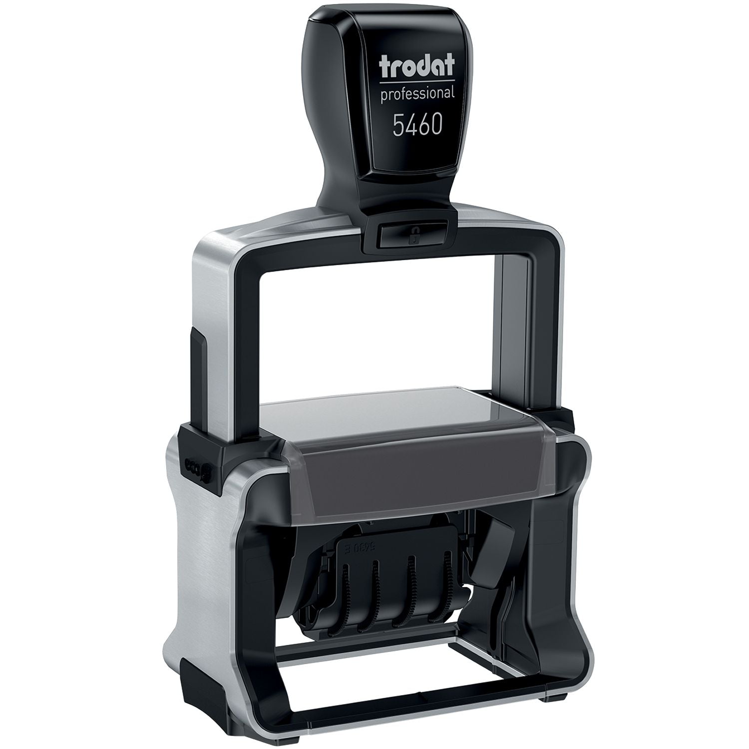 Trodat Professional 5460 self-inking rubber stamp with durable metal frame and customizable date stamp design