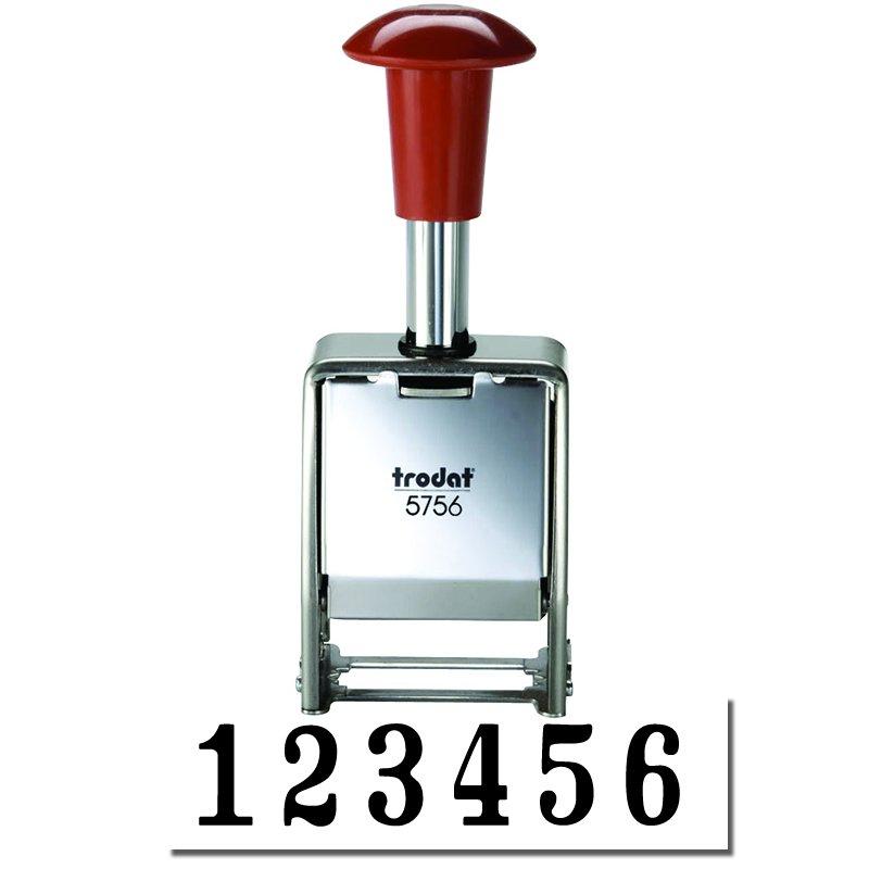 The image shows a trodat number stamp with "123456" showing.