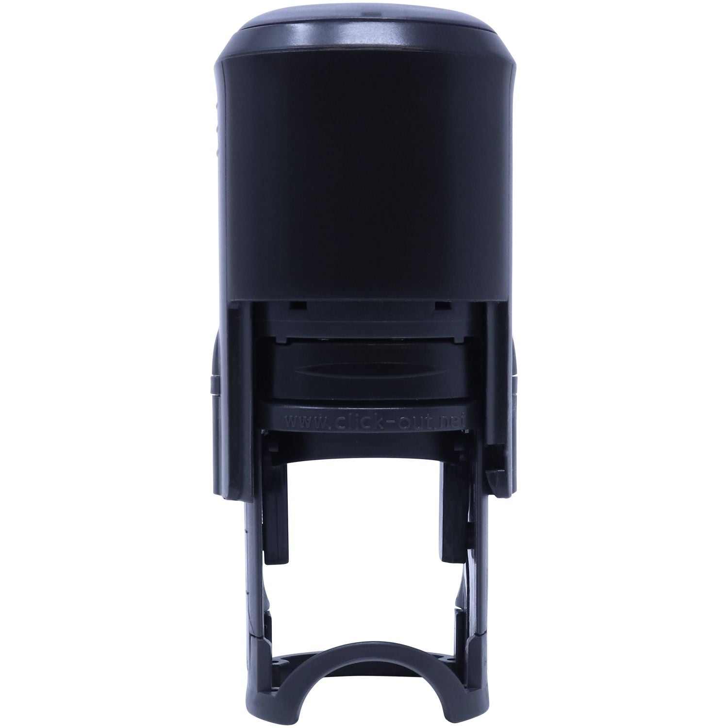 Black plastic self-inking stamp replacement holder on a white background