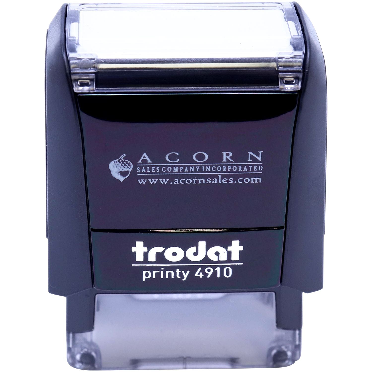 Trodat Printy 4910 self-inking rubber stamp with Acorn Sales branding on a white background