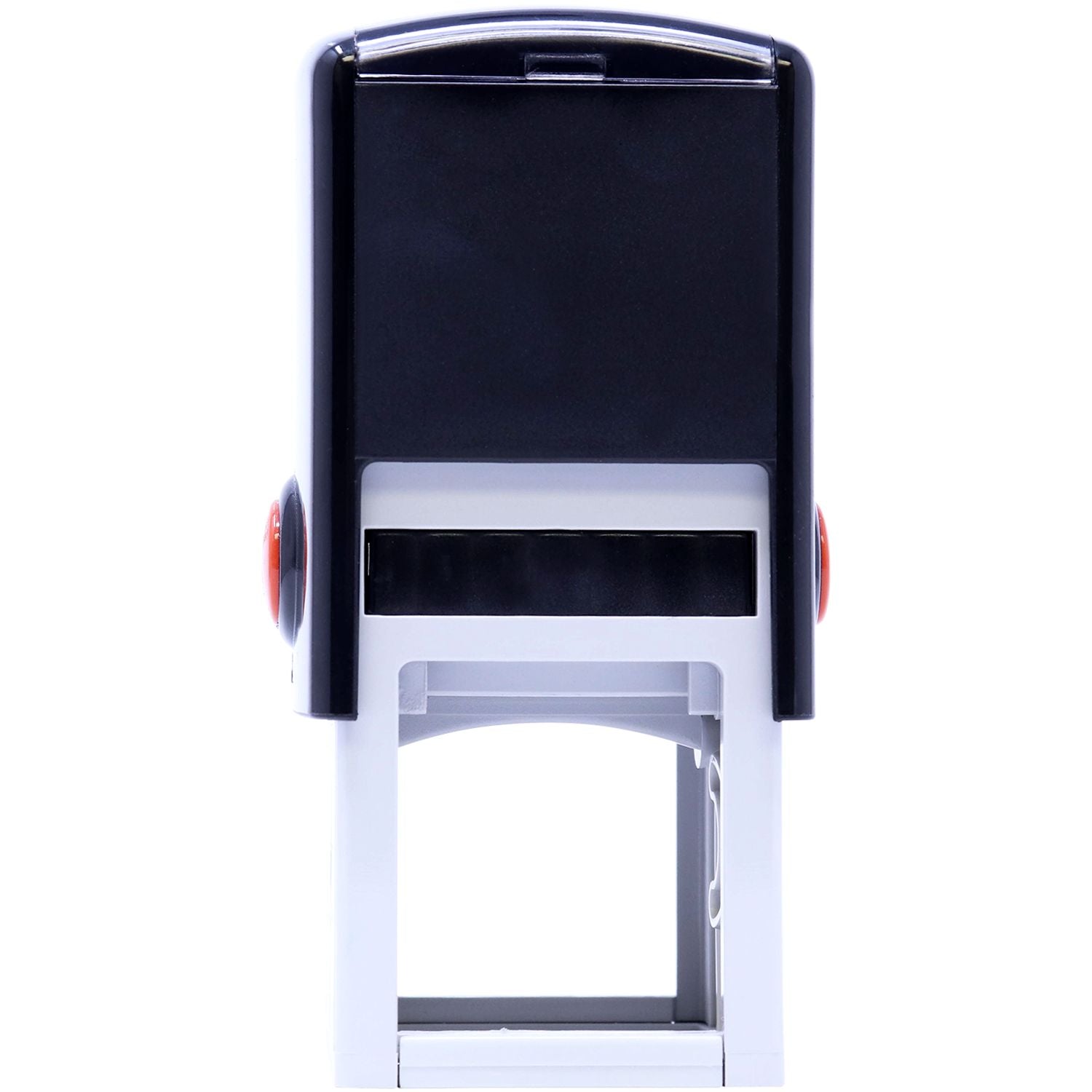 Black and white self-inking rubber stamp isolated on white background