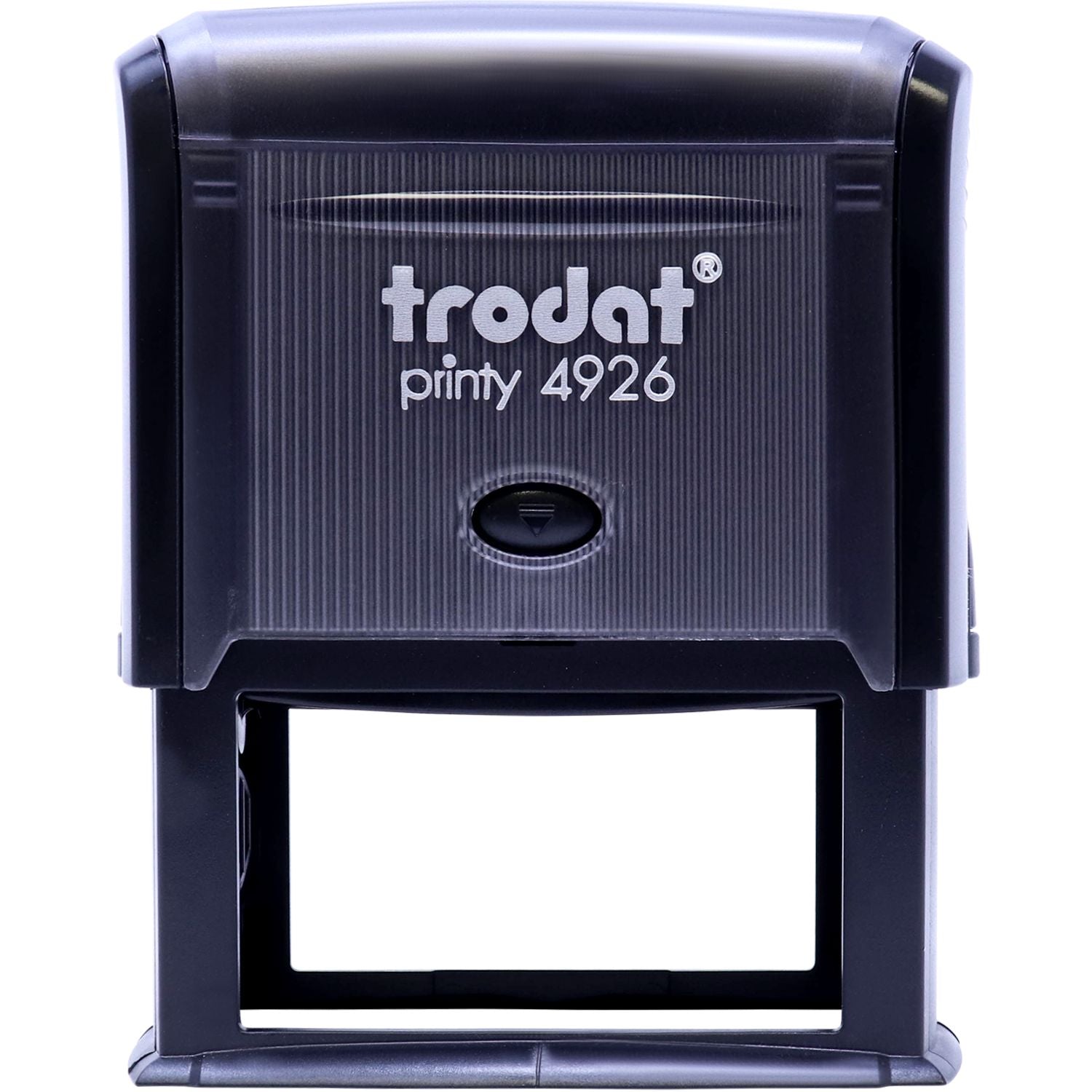 Trodat Printy 4926 self-inking rubber stamp in black plastic case on white background