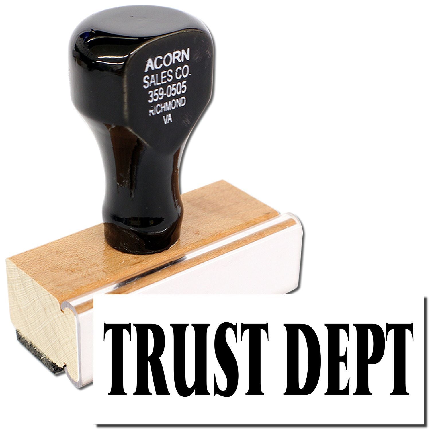 Trust Dept rubber stamp with black handle for banking and office documents