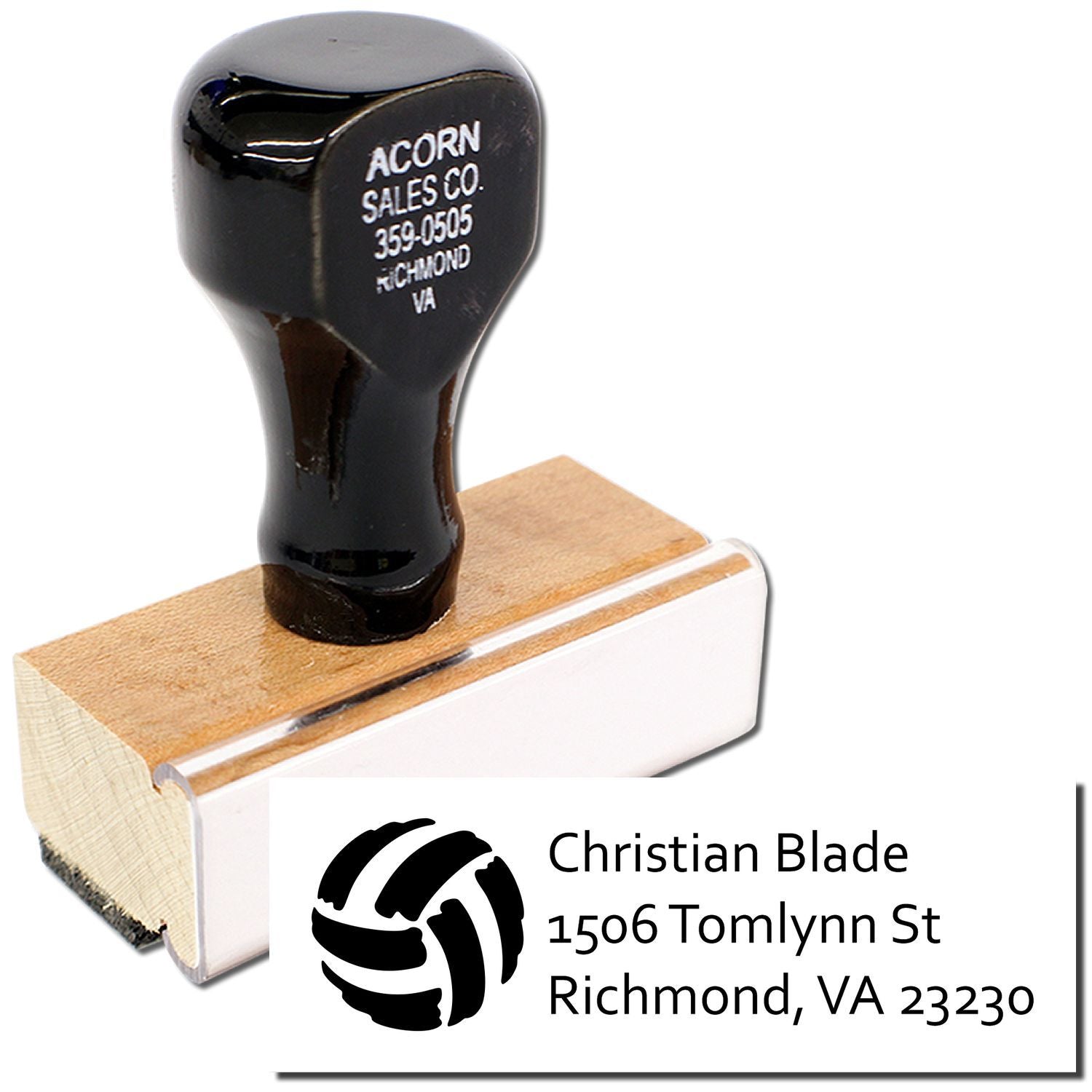 Custom address rubber stamp with Christian Blade logo and Richmond, VA mailing address for personalized mailing use.