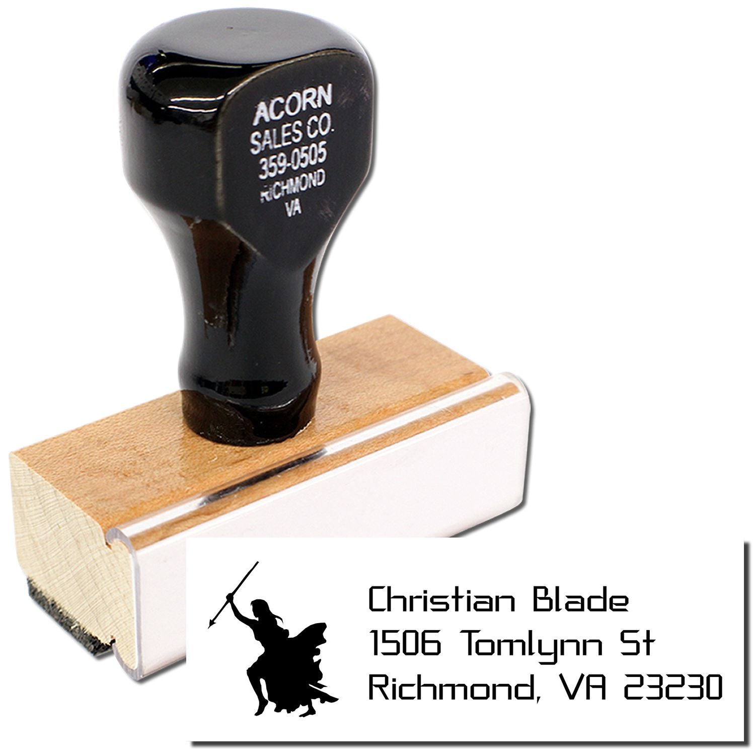 Personalized self-inking rubber stamp with Christian Blade address imprint for business mailing and branding.