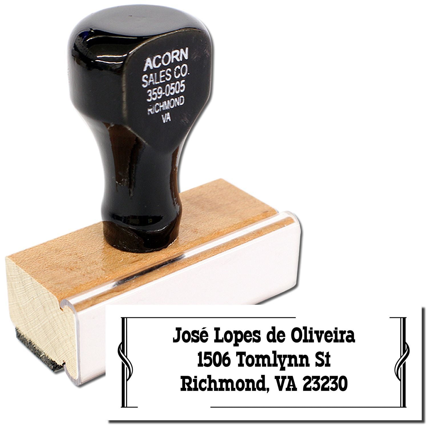 Custom address rubber stamp with personalized name and Richmond, VA return address imprint