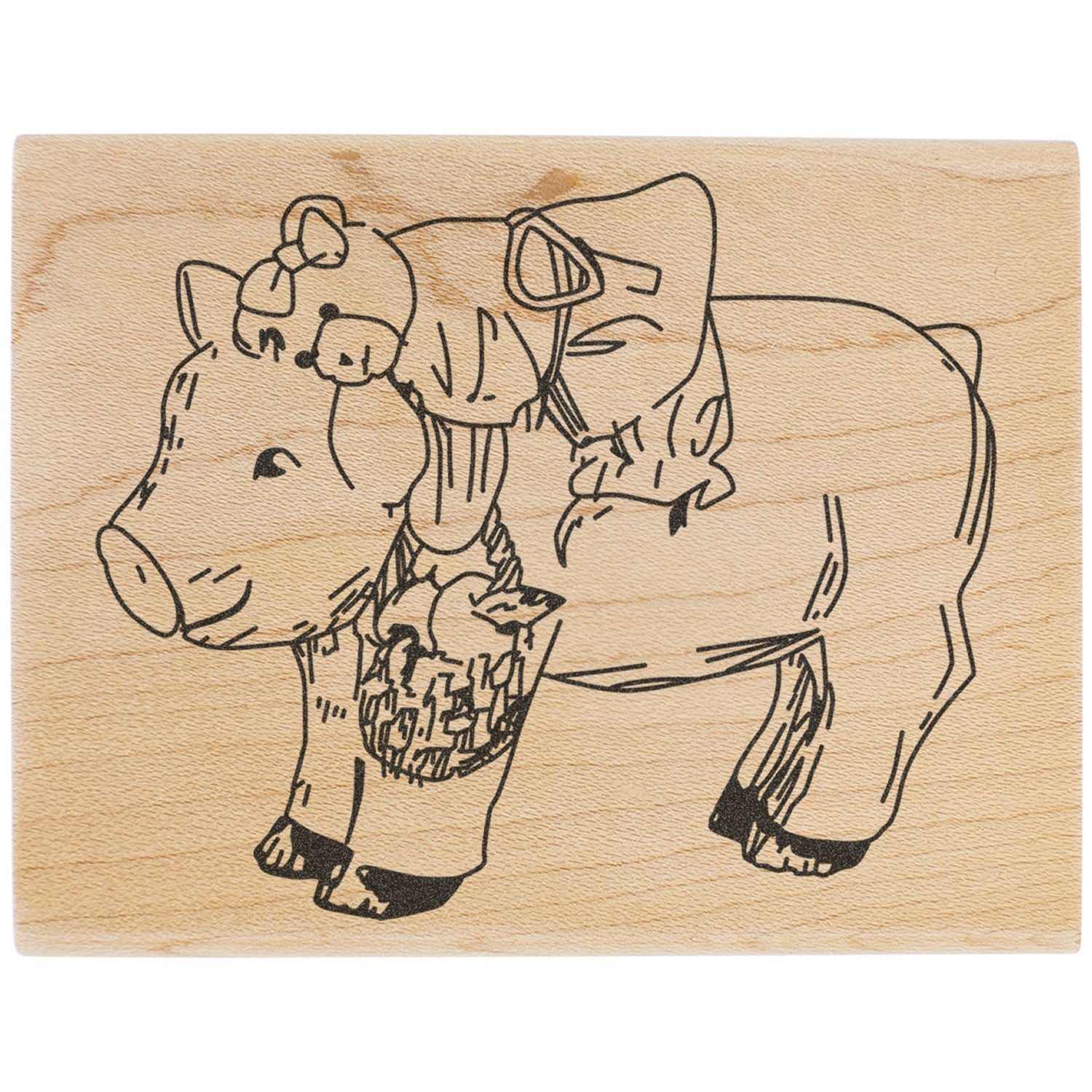 Cute hand-drawn pig illustration on a rustic wood background.