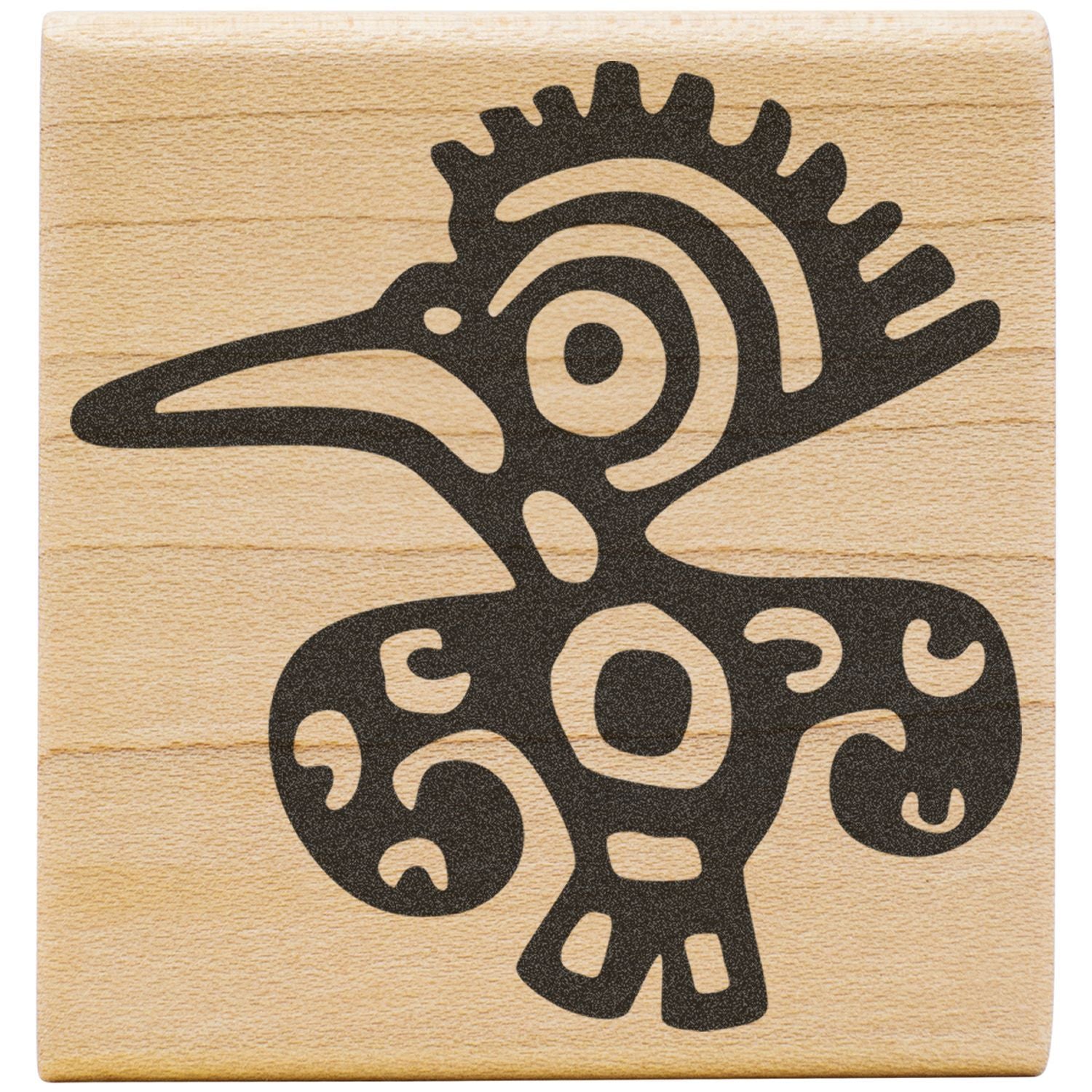 Stylized bird logo engraved on a wooden background, decorative wildlife icon design