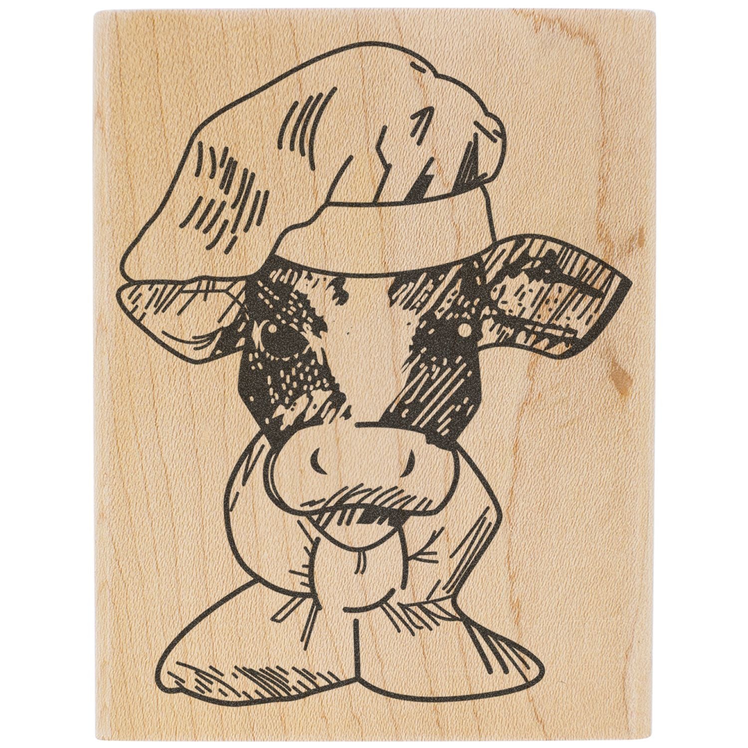 Black line cow illustration on a rustic wooden background, hand-drawn farm animal art.