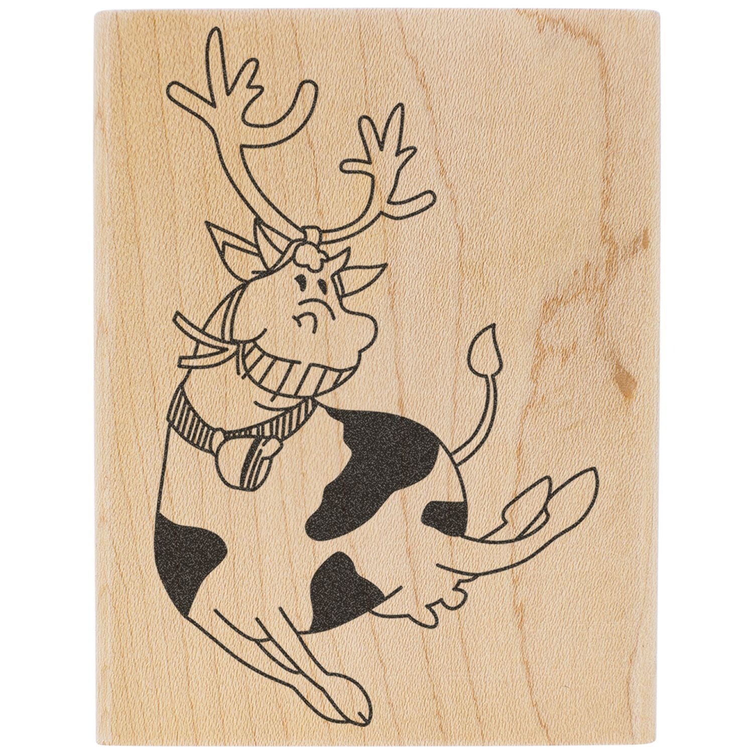 Cute reindeer line art on a wooden background, engraved animal illustration on natural wood panel
