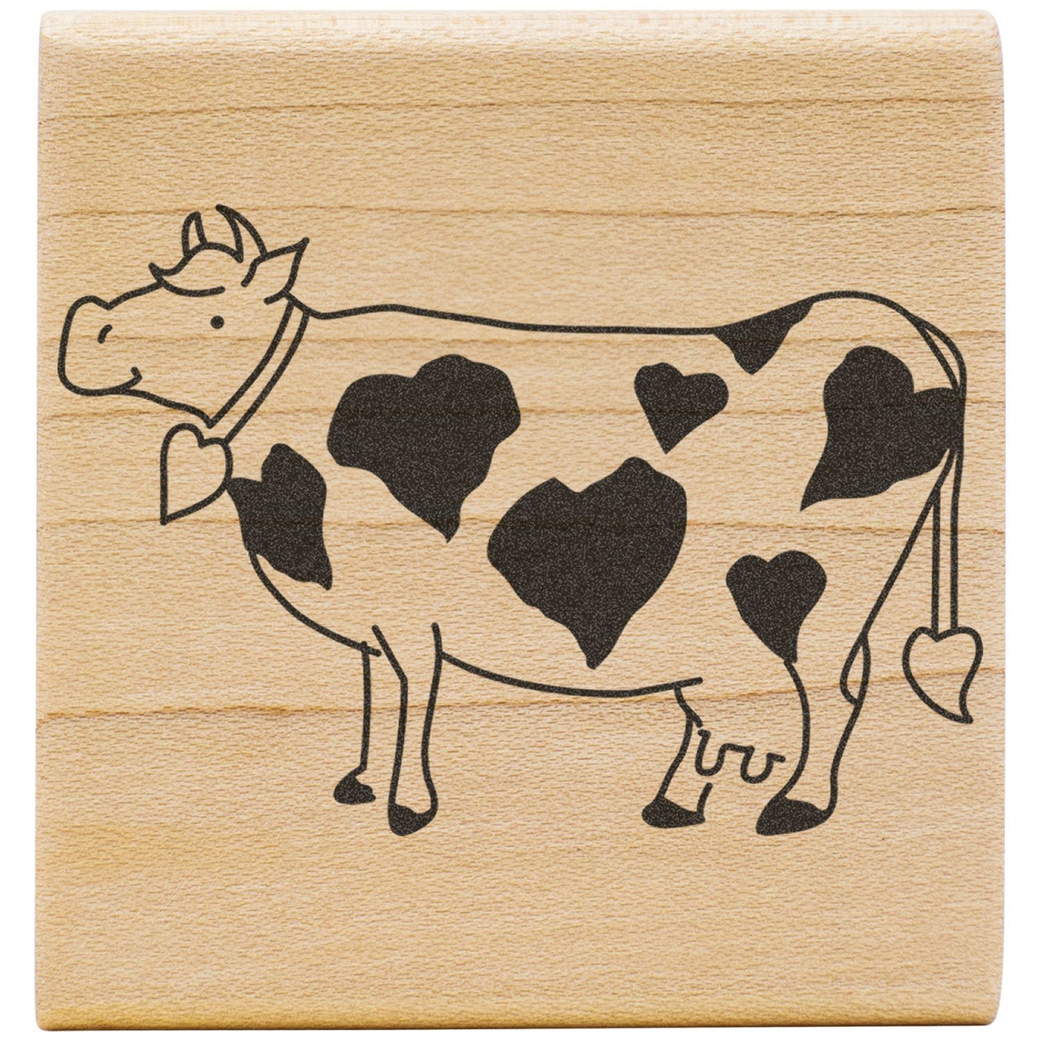 Cow silhouette with heart-shaped spots on a wooden background, rustic farm decor art.