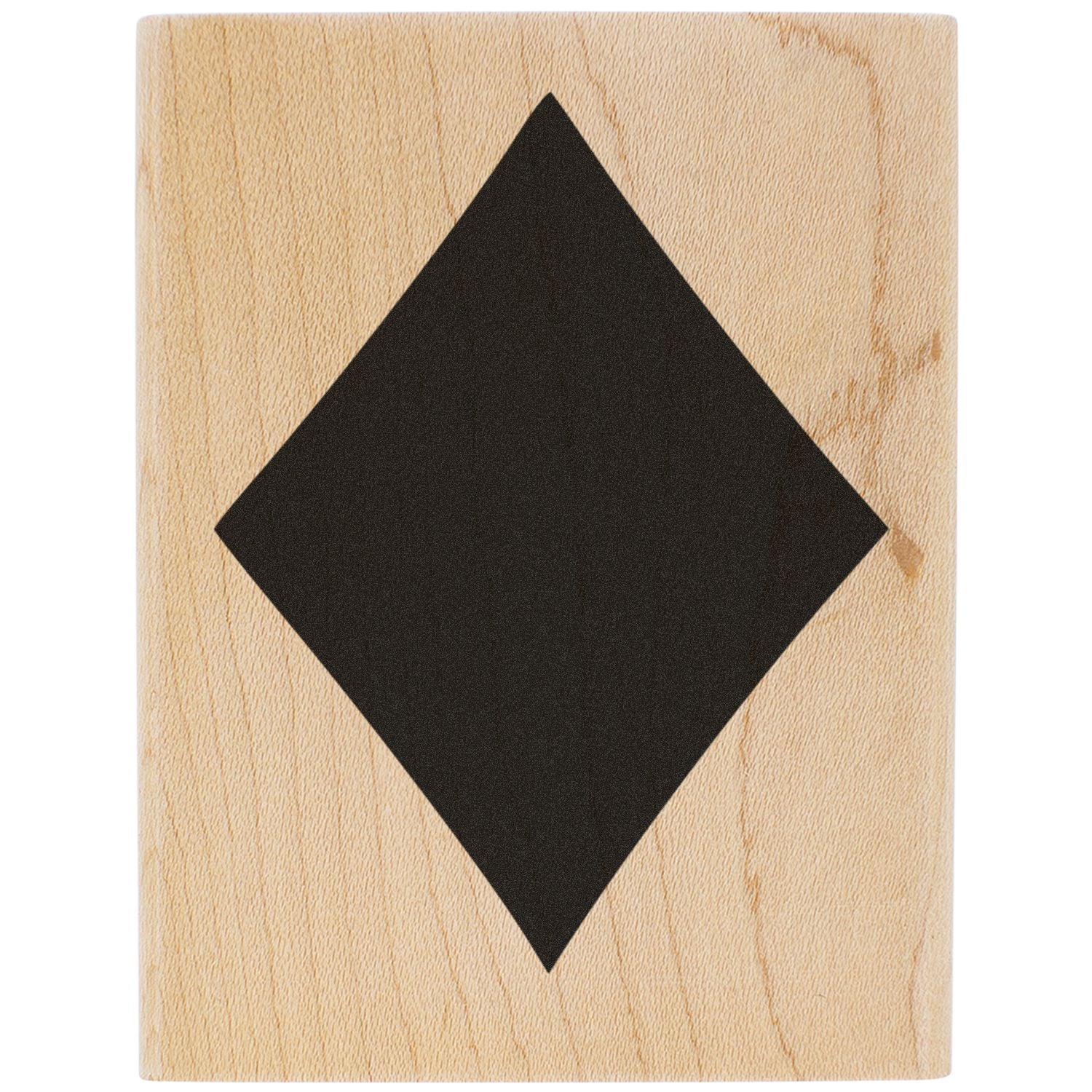 Wooden playing card with black diamond suit symbol on natural wood background