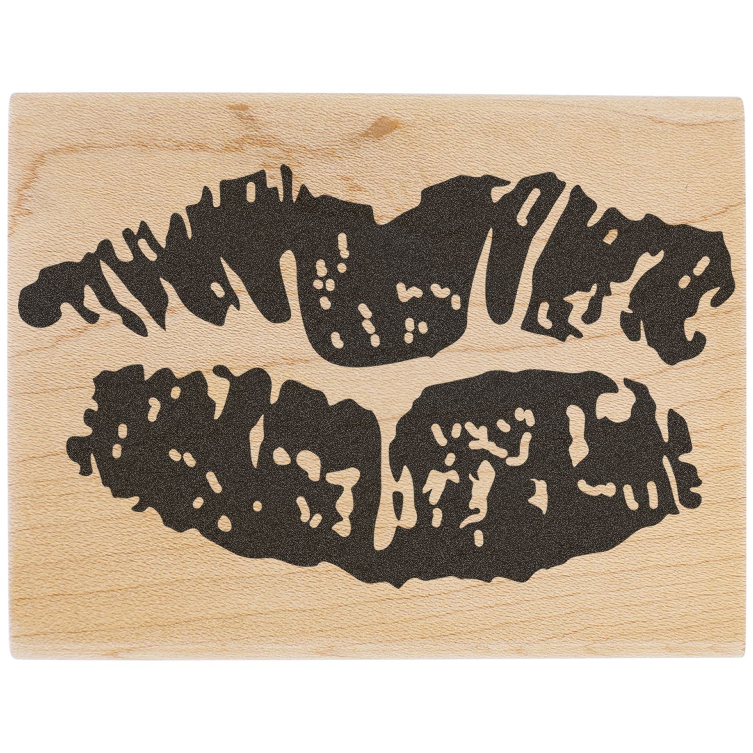 Black lips graphic on a rustic wooden background, stylish wall art design.