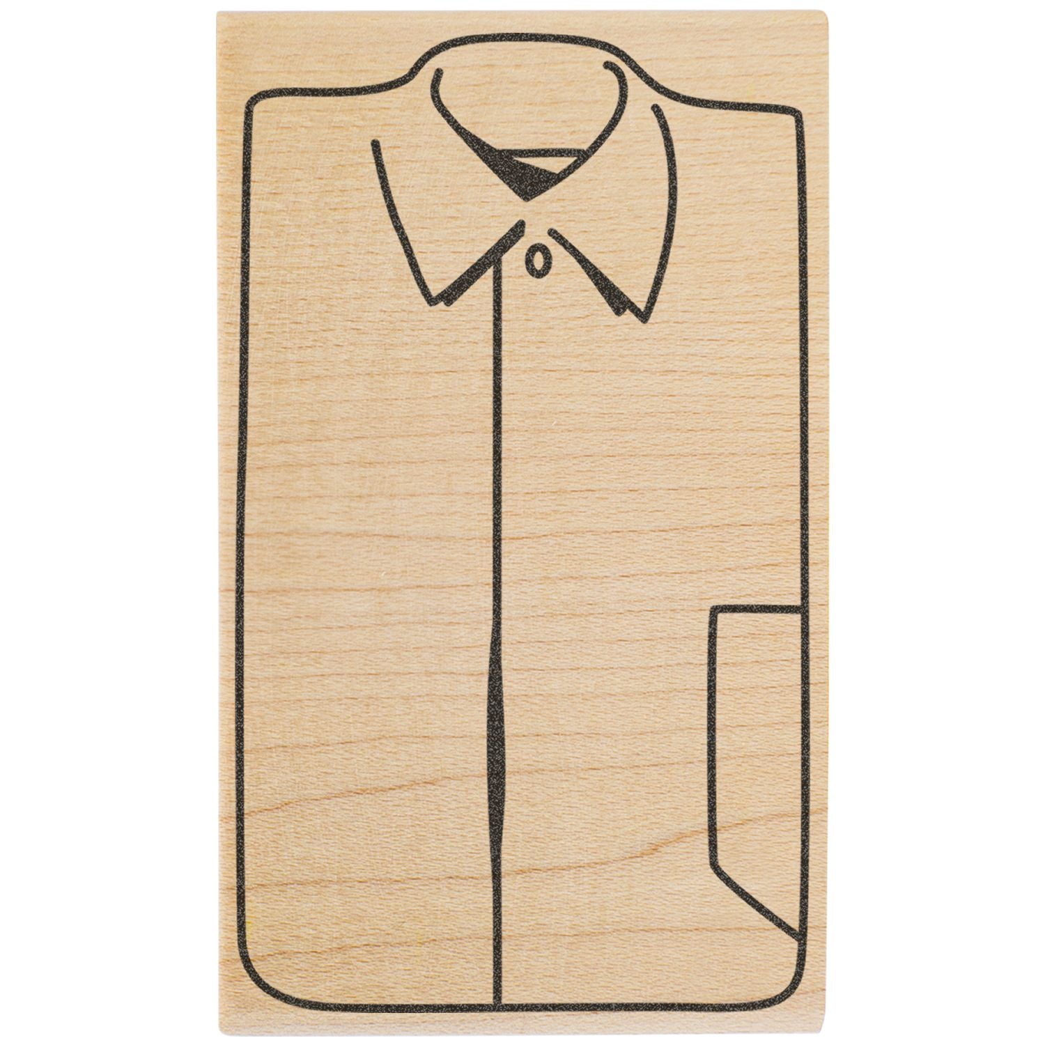 Wooden engraved shirt icon with collared button-up design on a natural wood background