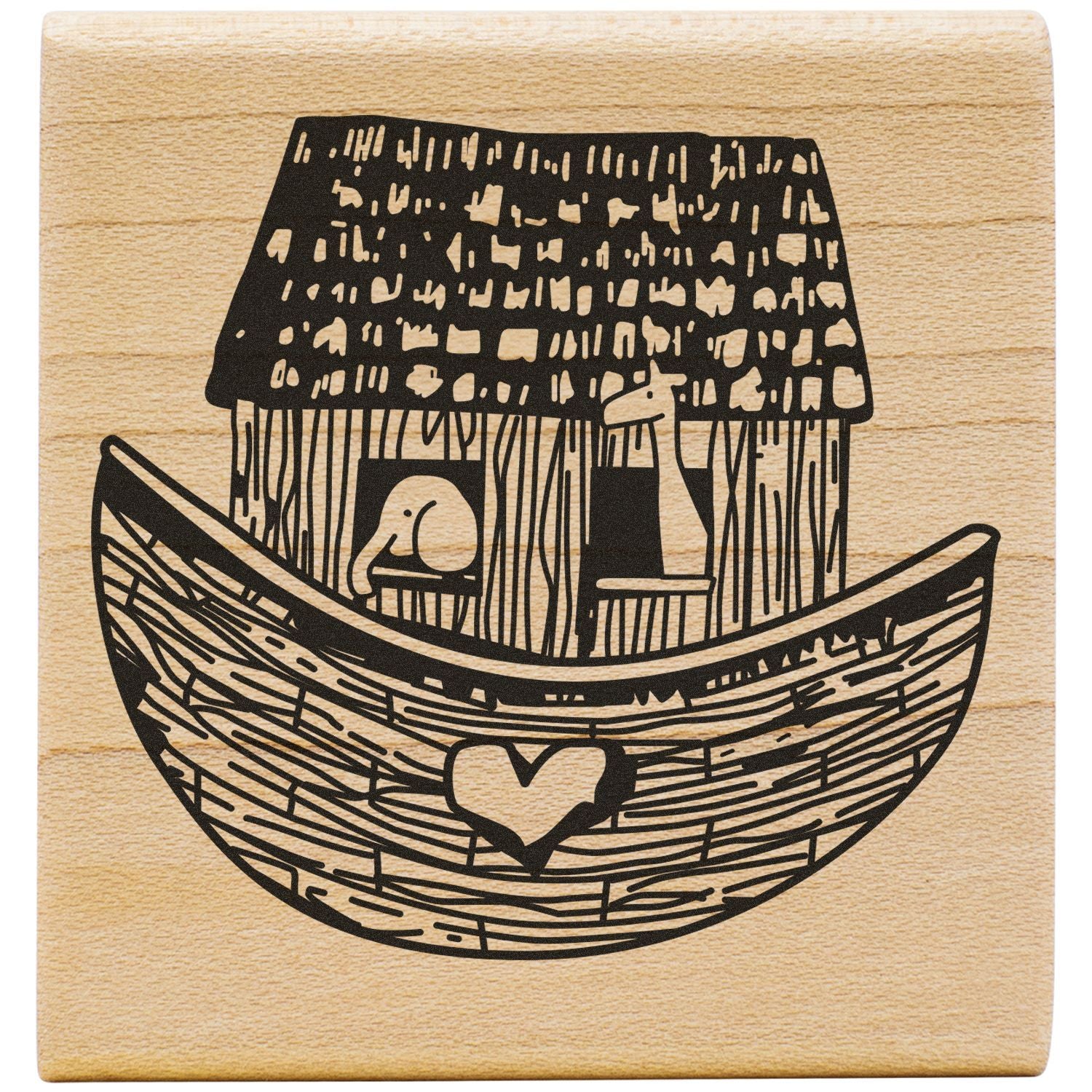 Rustic wooden boat wall art with cabin and heart design on natural wood background.