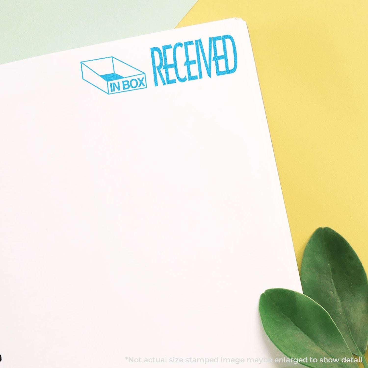 Received notification postcard with INBOX icon and blue RECEIVED stamp, showing incoming email or package status.
