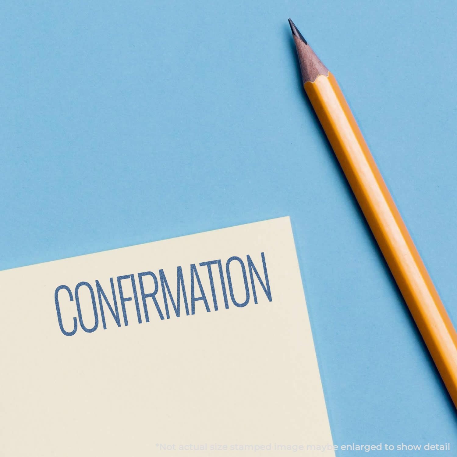 Pencil beside a document labeled Confirmation on a blue background, representing confirmation paperwork and form completion.