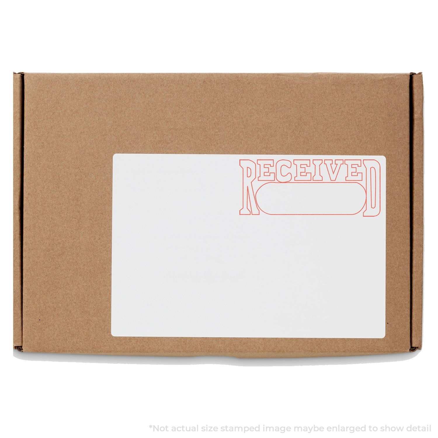 Brown cardboard shipping box with RECEIVED stamp graphic, indicating delivery confirmation for packages and mail fulfillment.