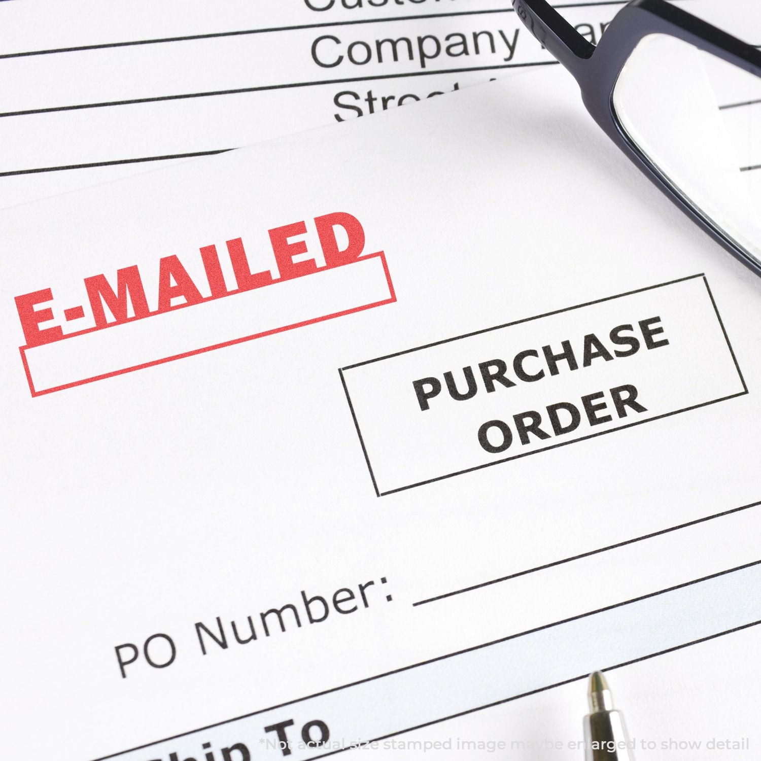 E-mailed purchase order document with glasses, highlighting email-based PO processing and business approval workflow.