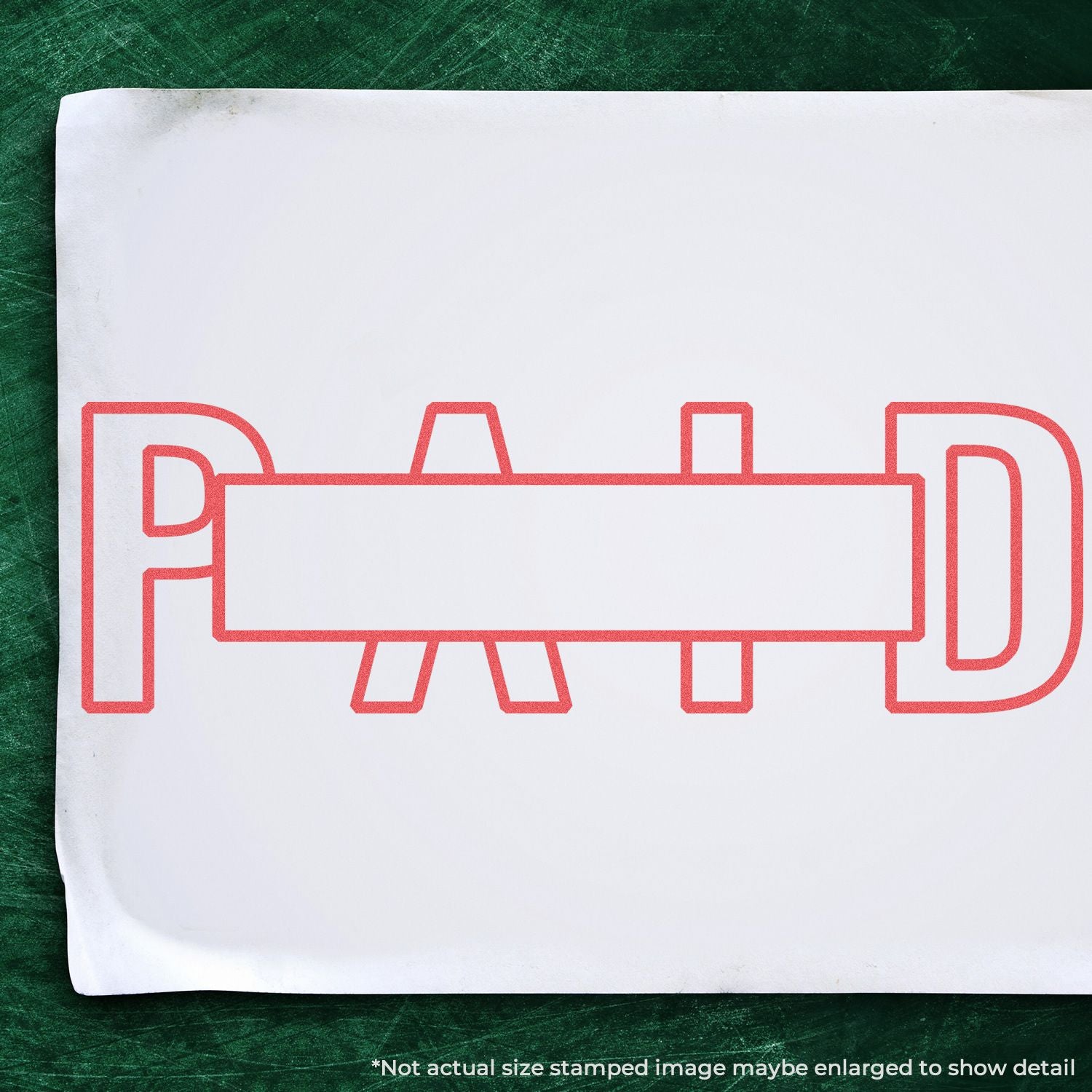 Red "PAID" stamp on white paper over a green chalkboard background, symbolizing invoice payment confirmation.