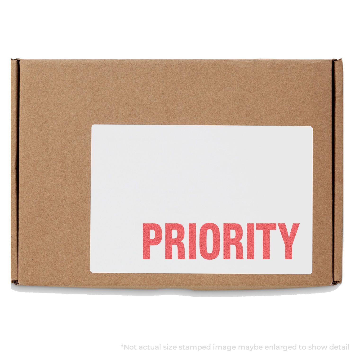 Cardboard shipping box with bold PRIORITY label for fast mail delivery and package tracking services for domestic and international shipping.