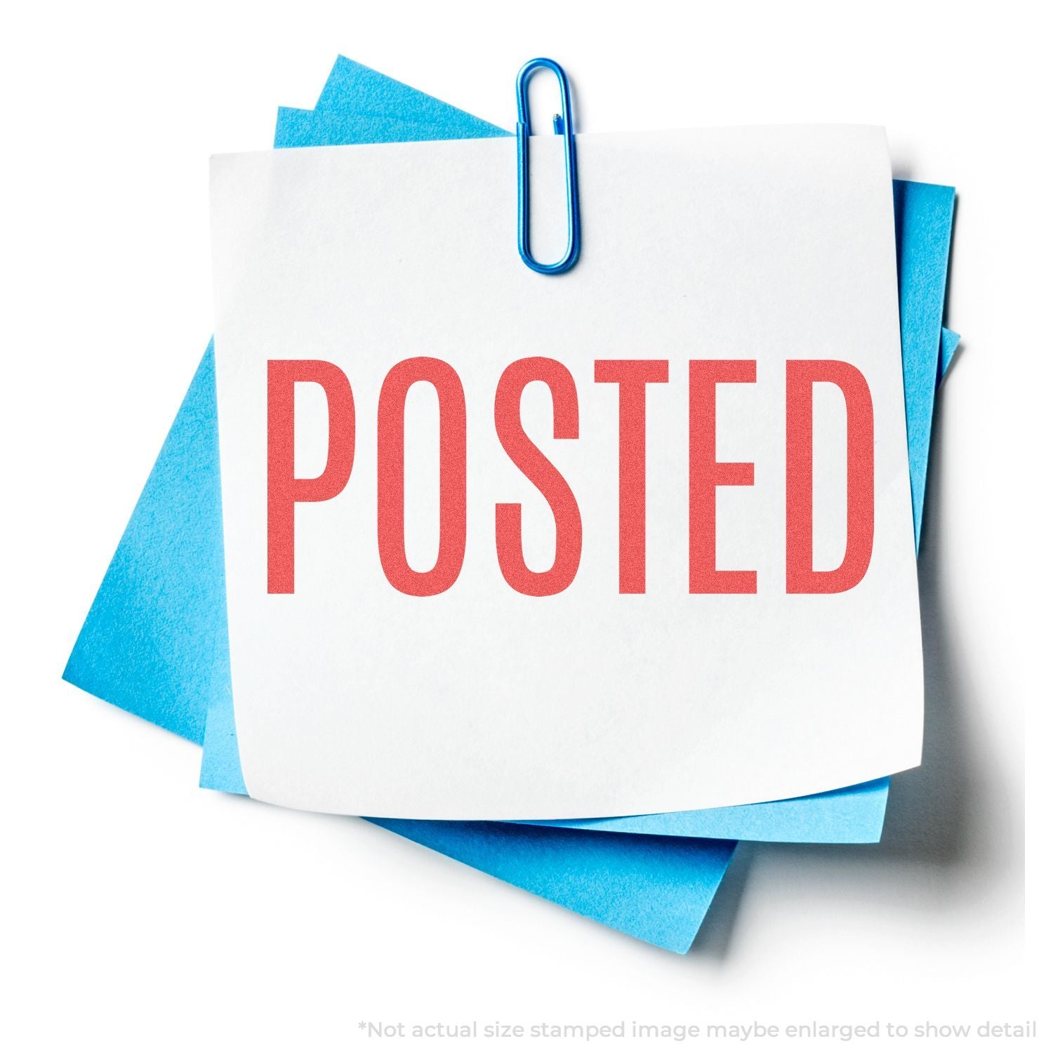 Posted document notice with blue paper clip over blue folders, indicating mail delivery and posting.