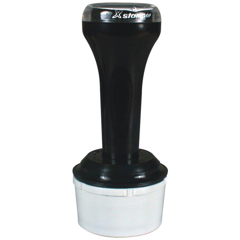 X-Stormer stamp handle with black grip and white base for branding documents, sealing, and quick imprinting